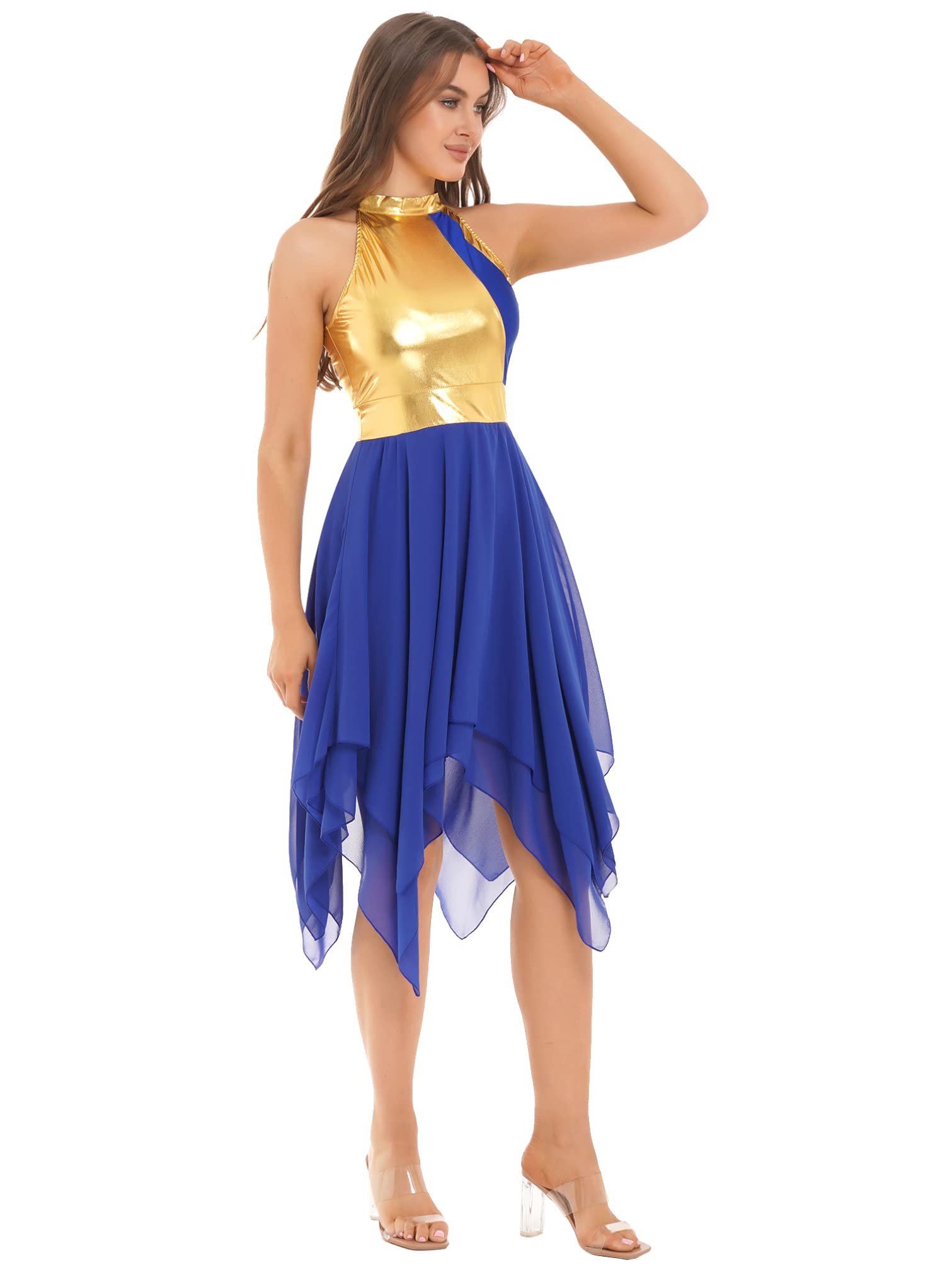 iiniim Women's Sleeveless Color Block Worship Dance Dress - Lyrical Praise Dance Costume with Irregular Hem for Church Performances & Spiritual Events