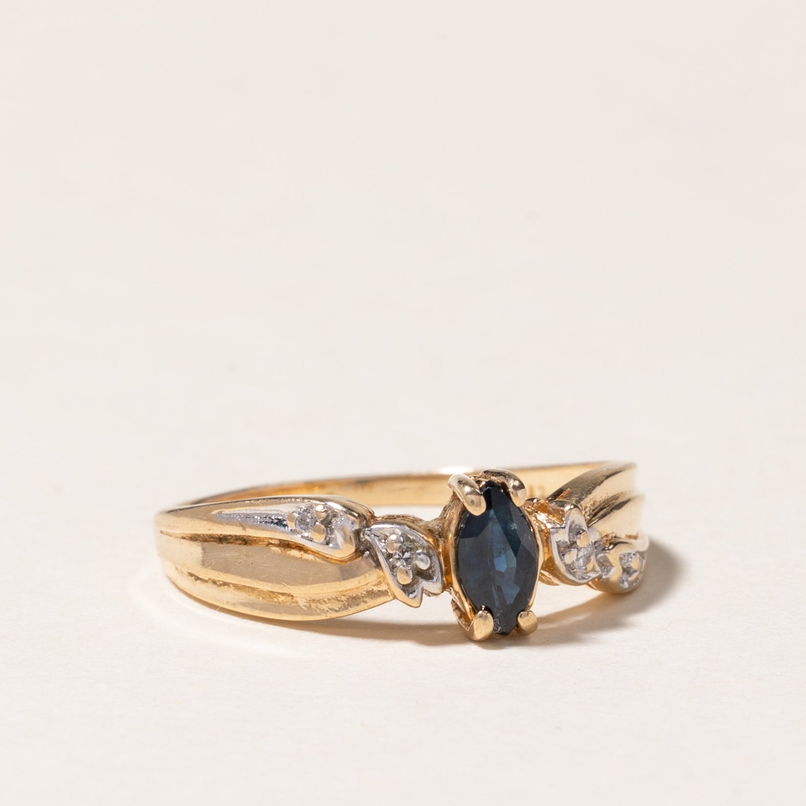 10K White Gold Marquise Cut Sapphire & Diamond Engagement Ring | 0.26ct Natural Sapphire & 0.02ctw Diamonds | Size 5.5 | Perfect for Proposals, Anniversaries & Special Occasions