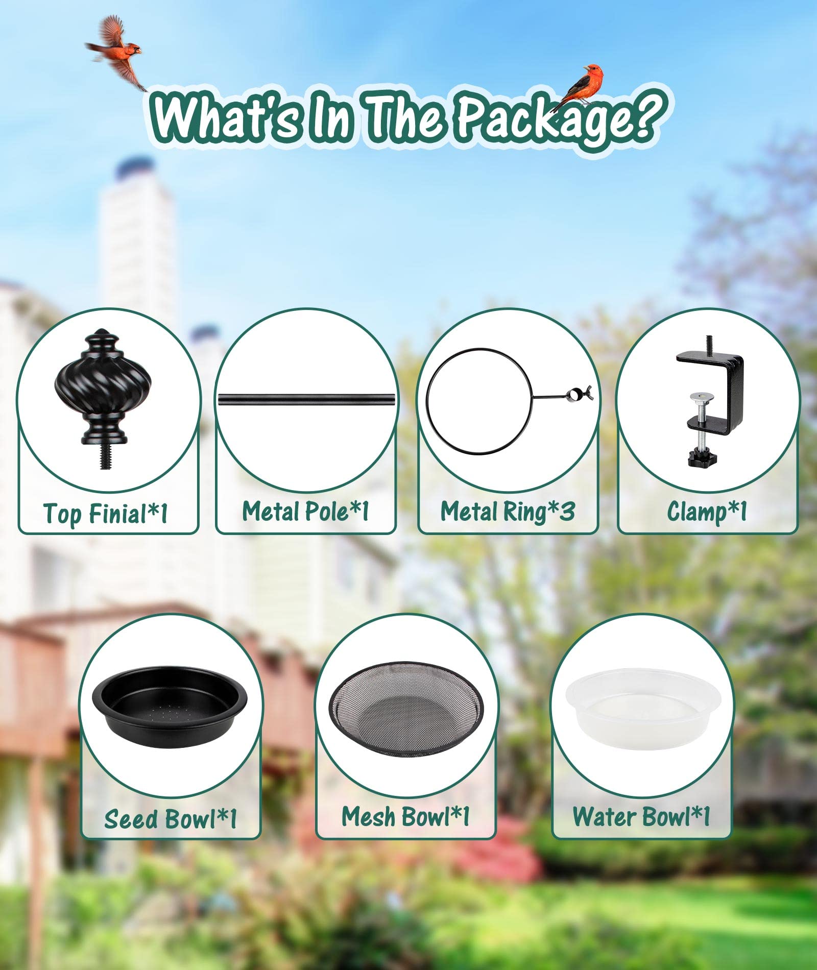 BOLITE Enhanced Black Deck Bird Feeder with 3 Trays - Hanging Balcony Bird Feeders for Outdoor Railings - Attract Cardinals, Finches & Wild Birds to Your Garden or Patio