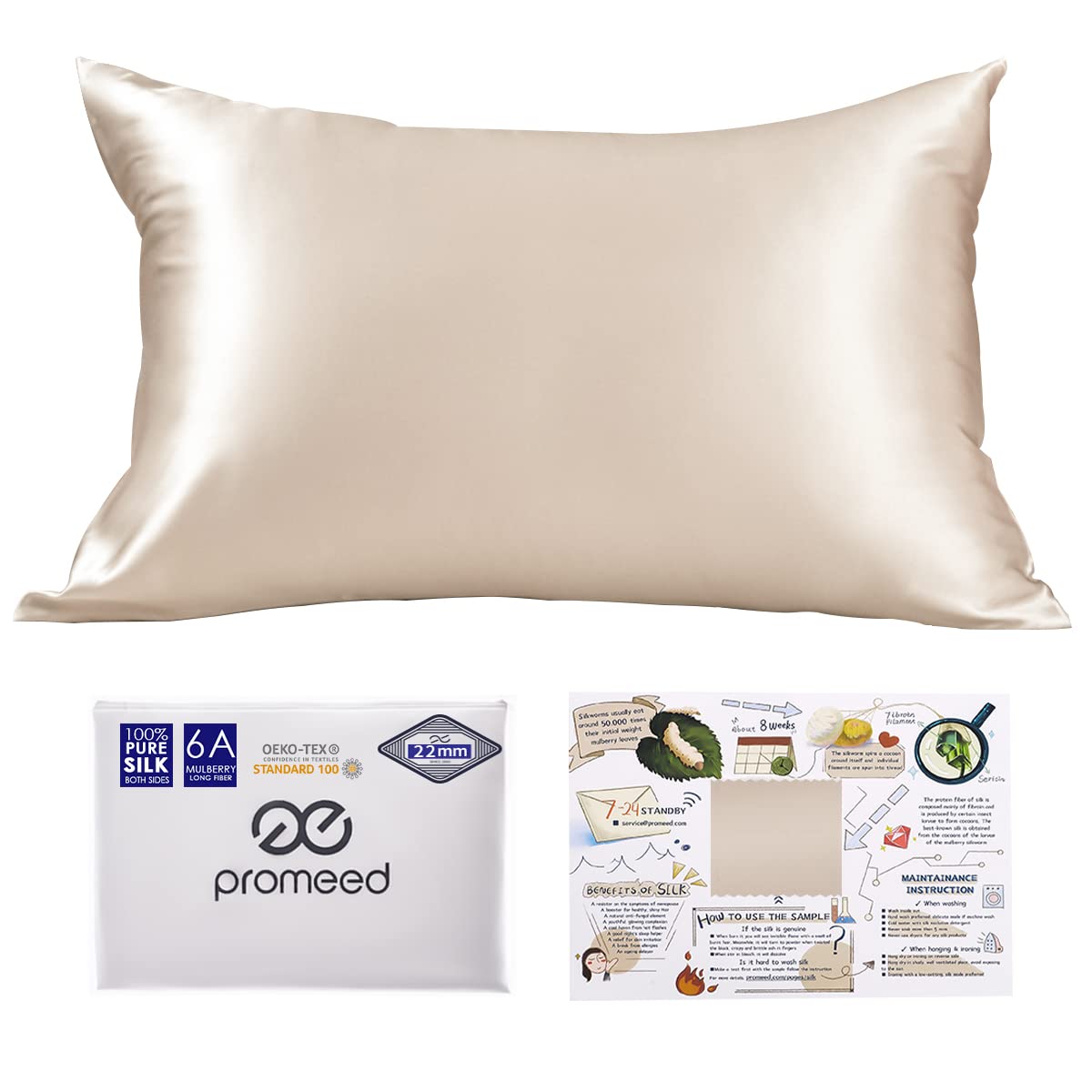 Premium 6A Grade 100% Pure Silk Toddler Pillowcase - 22 Momme OEKO-TEX Certified Baby Travel Pillow Cover (13x18 Inches, Champagne) for Nursery, Airplane & Hotel Use