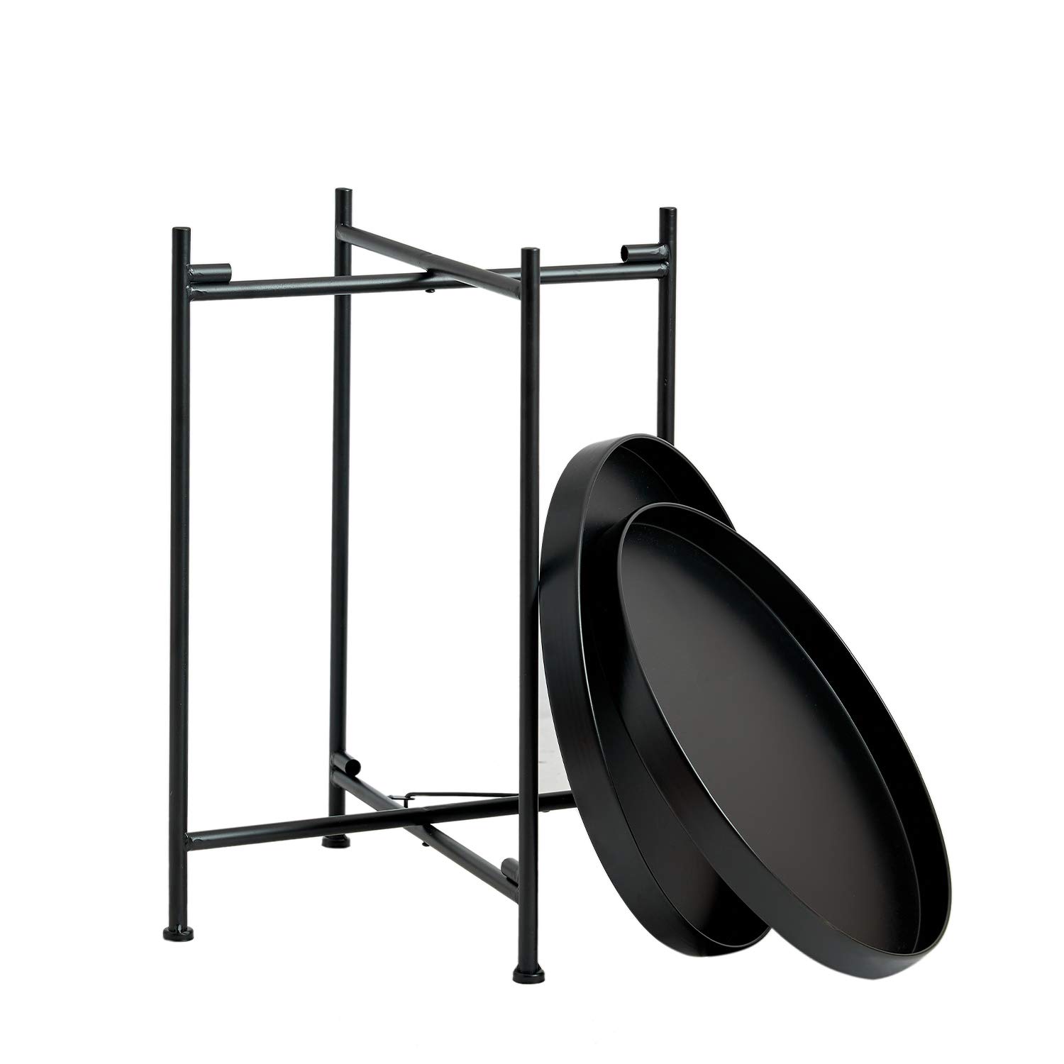 2-Tier Round Metal Tray End Table - Foldable Coffee & Side Table for Couch, Sofa, Bed - Perfect for Living Room, Bedroom, Office & Small Spaces - 20