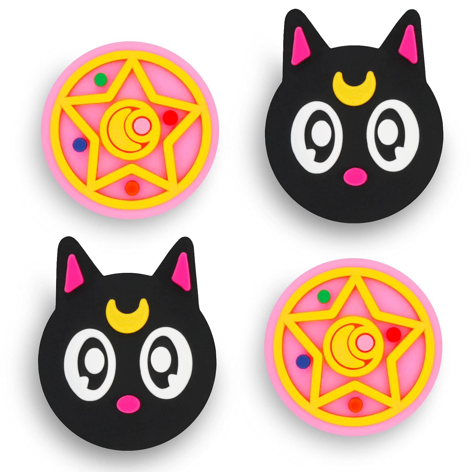 **Anime Thumb Grip Caps for PS5/PS4/Xbox One/360/Nintendo Switch Pro Controller - Soft Silicone Joystick Cover with Magic Anime Theme (Black Luna) - Perfect for Gaming Comfort & Style**