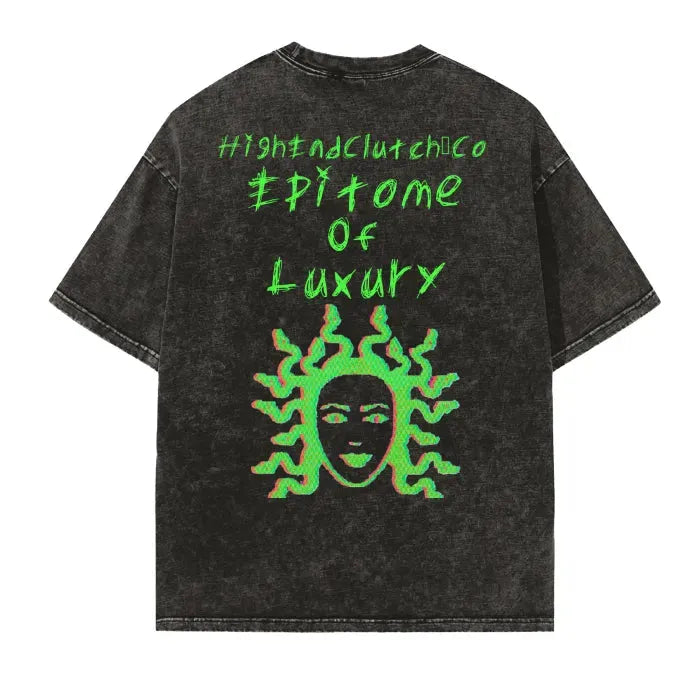 Premium Vintage Washed Medusa Print T-Shirt - Edge Frayed Design, 250 GSM Heavyweight Cotton (Dusk Black) | Stylish Streetwear for Men & Women | Perfect for Concerts, Parties and Casual Outings
