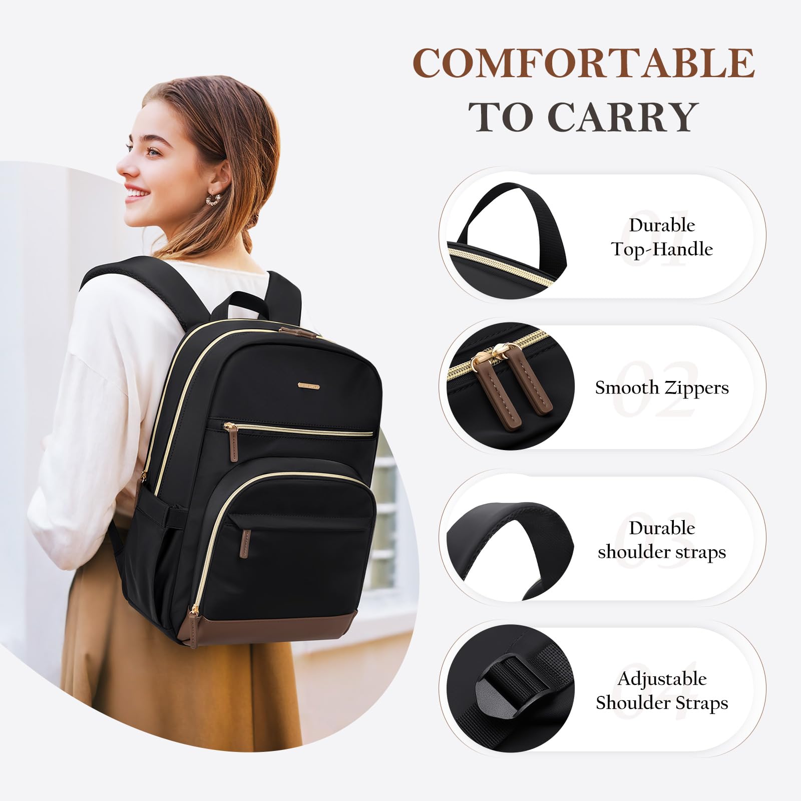 TENSTAR Women's Laptop Backpack for 16 Inch Notebook - Large Capacity Travel Backpack, Stylish Casual Daypack for Work, School & Commuting - Black
