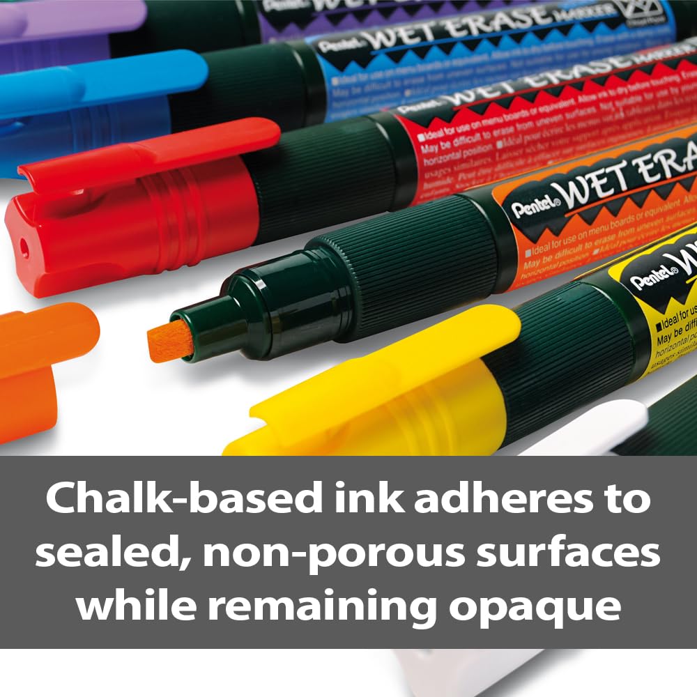 Pentel Wet Erase Chalk Markers - 12 Pack Violet Medium Tip Markers for Whiteboards, Glass, Windows & Non-Porous Surfaces - Ideal for Teachers, Restaurants & Retail Signage