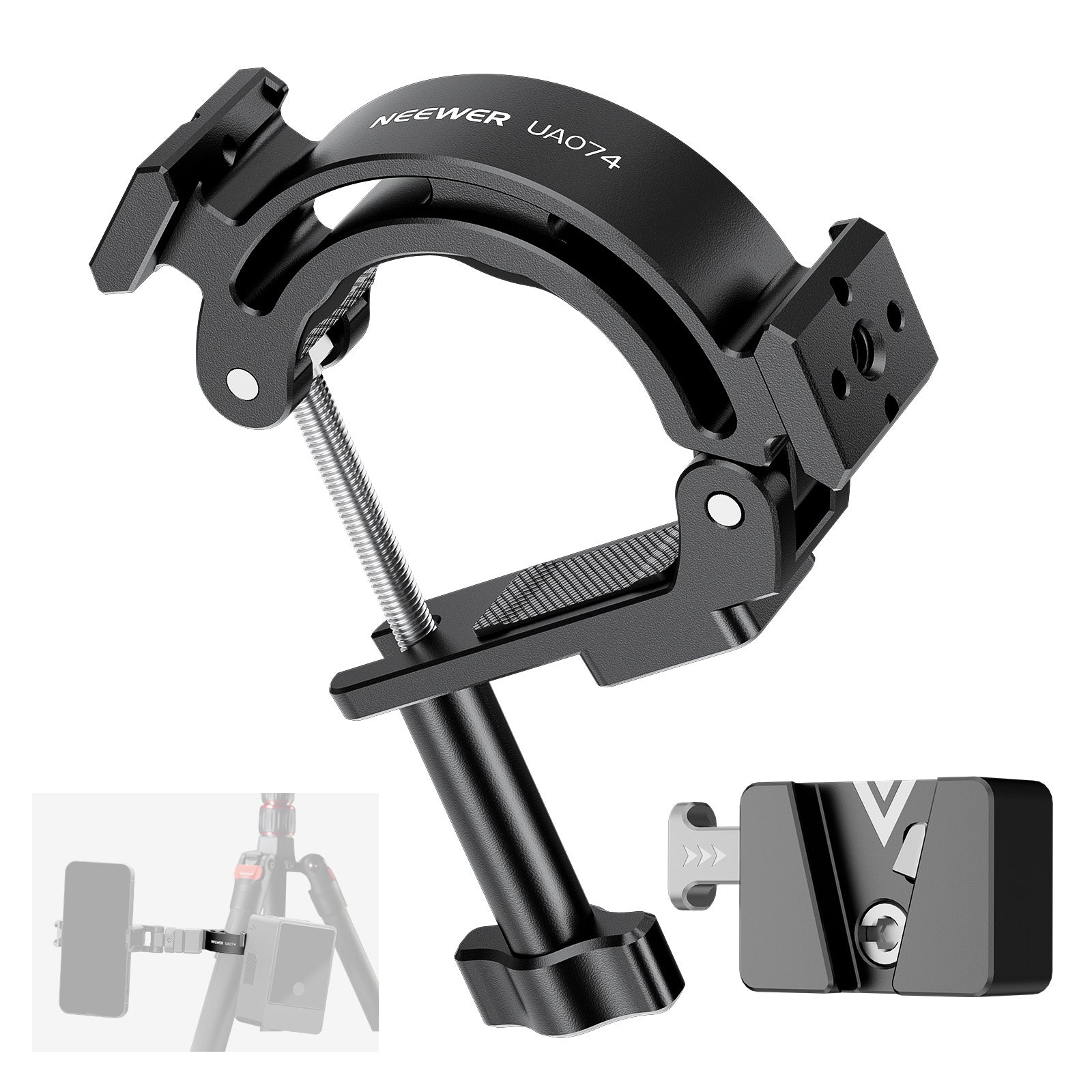 NEEWER UA074 Super Clamp Tripod Mount with V Mount Battery Plate - Heavy Duty Camera Clamp for DSLR, Camcorder, LED Light - Perfect for Photography, Videography, and Studio Setup