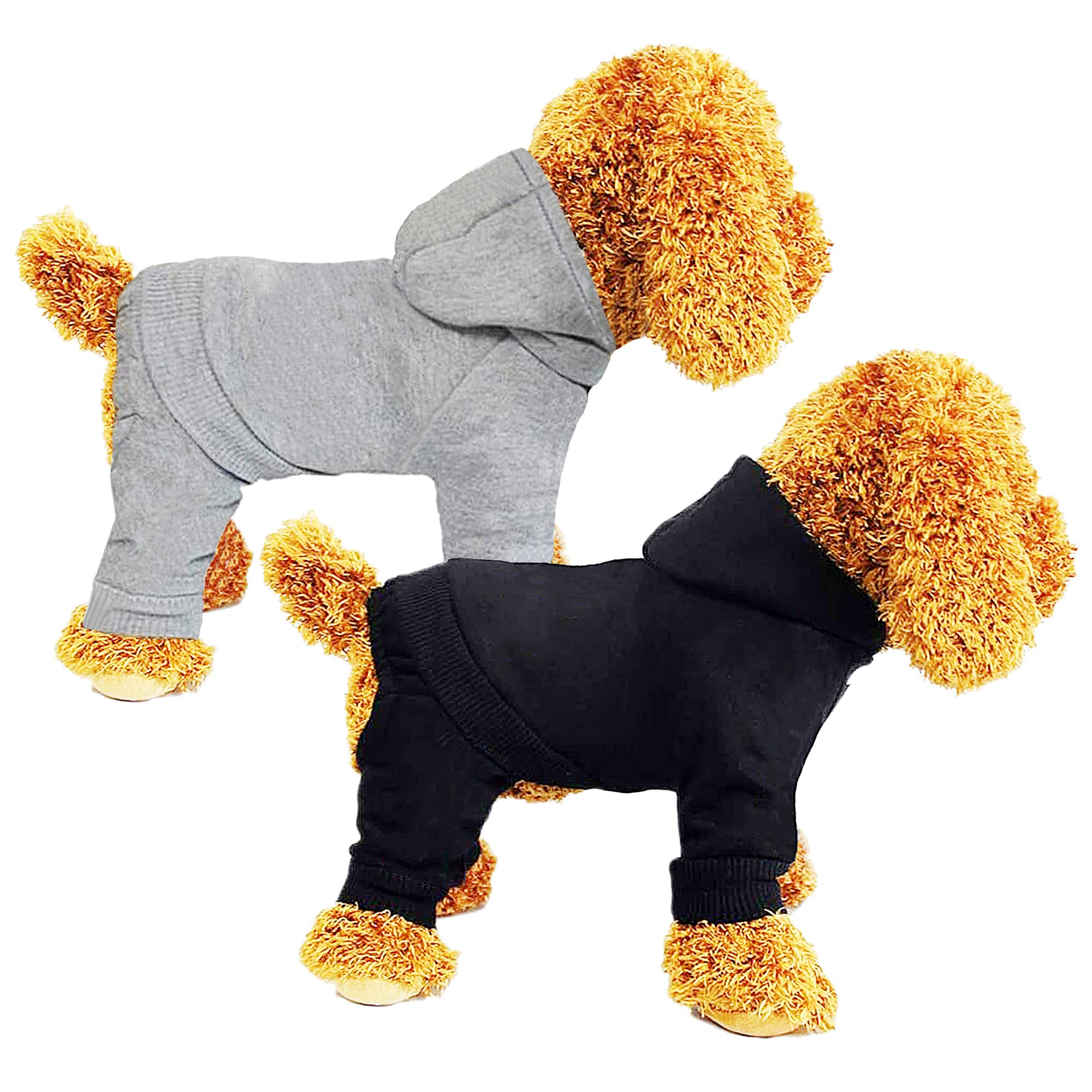 4-Legged Dog Clothes & Pet Costumes - Winter Hoodie, Coat, Dress & Onesie for Small Dogs & Cats (2-Pack Black/Grey) - Perfect for Cold Weather, Outdoor Adventures & Pet Fashion