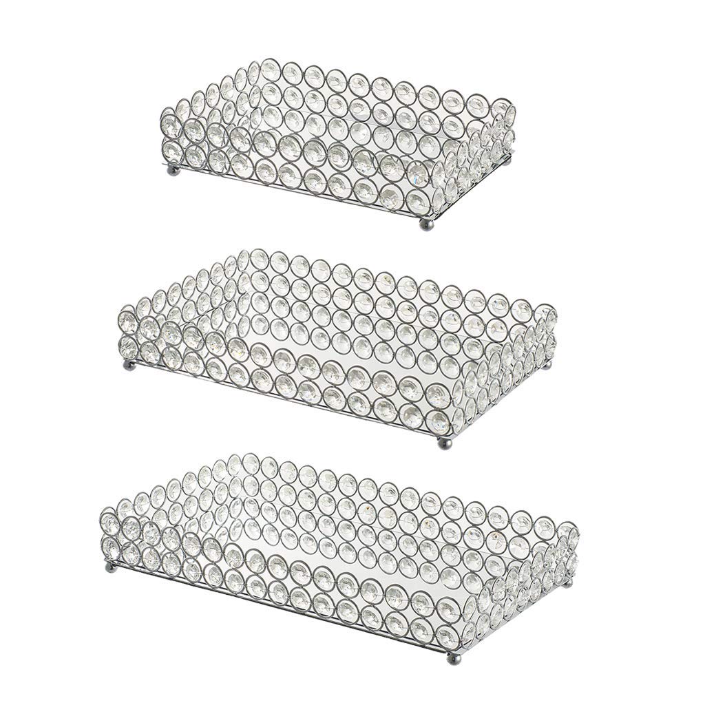 Mirrored Vanity Tray - Crystal Jewelry Organizer & Makeup Display (25x15x5cm) - Perfect for Wedding Decor, Bathroom Storage, and Dressing Table Organization