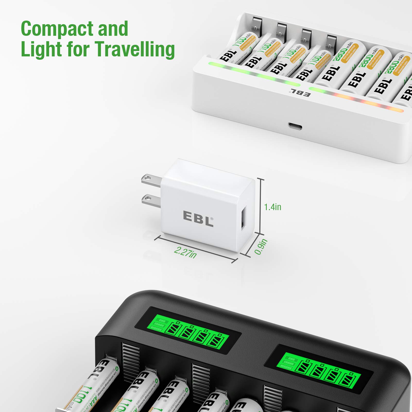 EBL USB Wall Charger 5V 2.1A Fast Charging Adapter - Compatible with EBL C9008, C9010N, 6828, FY-408, FY-409, 6201 Power Banks - Perfect for Home, Office & Travel Charging Needs