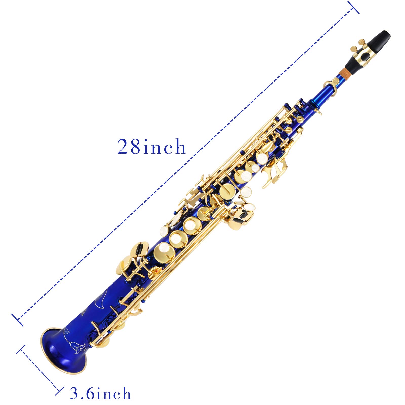 EASTROCK Bb Soprano Saxophone - Professional Straight Blue Sax for Beginners & Intermediate Players - Includes Carrying Case, Mouthpiece, Pads, Reed, Cleaning Kit, Neck Strap & White Gloves - Perfect for School Bands, Jazz Ensembles & Solo Practice