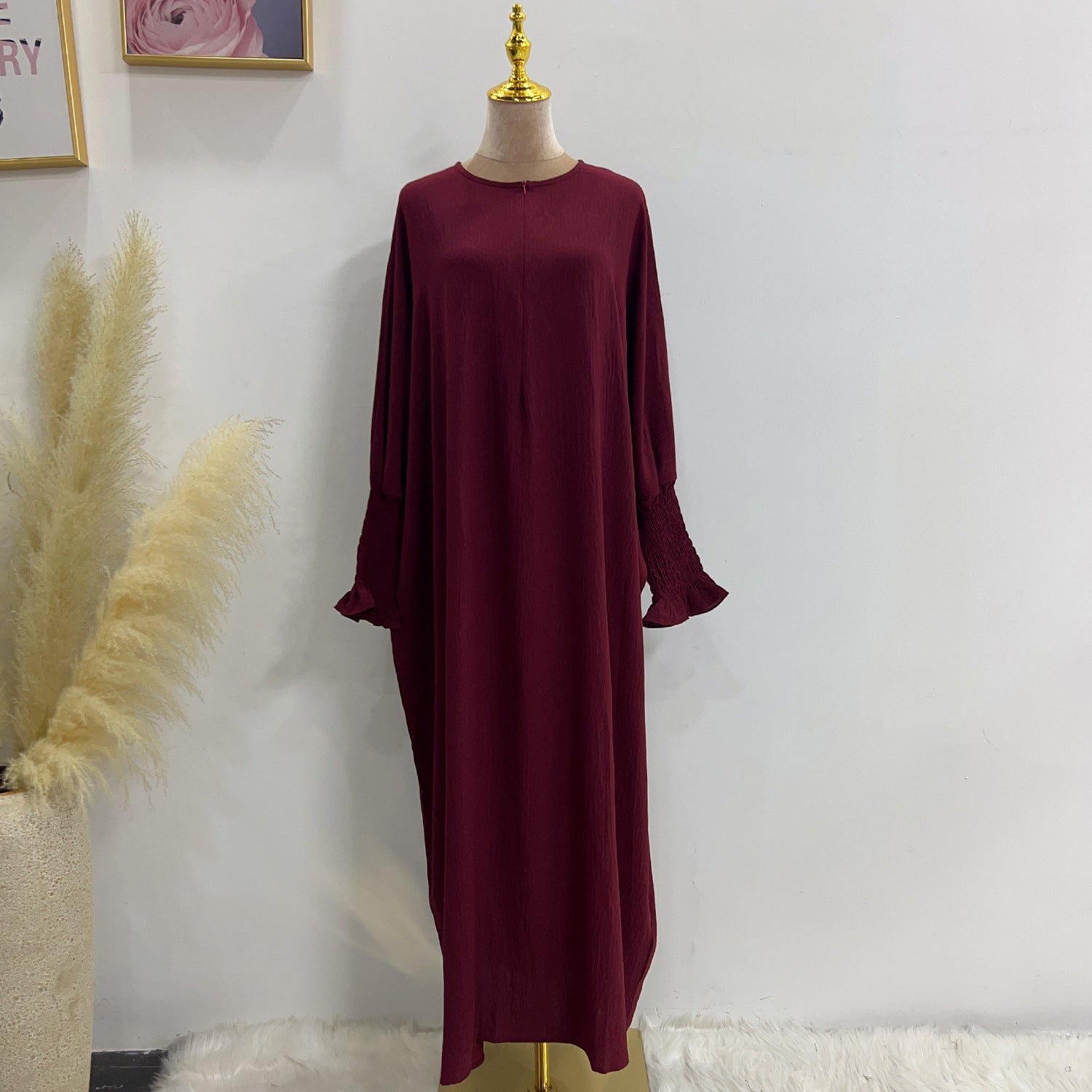 Plain Long Sleeve Bat Prayer Dress for Women - Modest Islamic Abaya - Perfect for Daily Worship, Mosque Visits & Special Occasions
