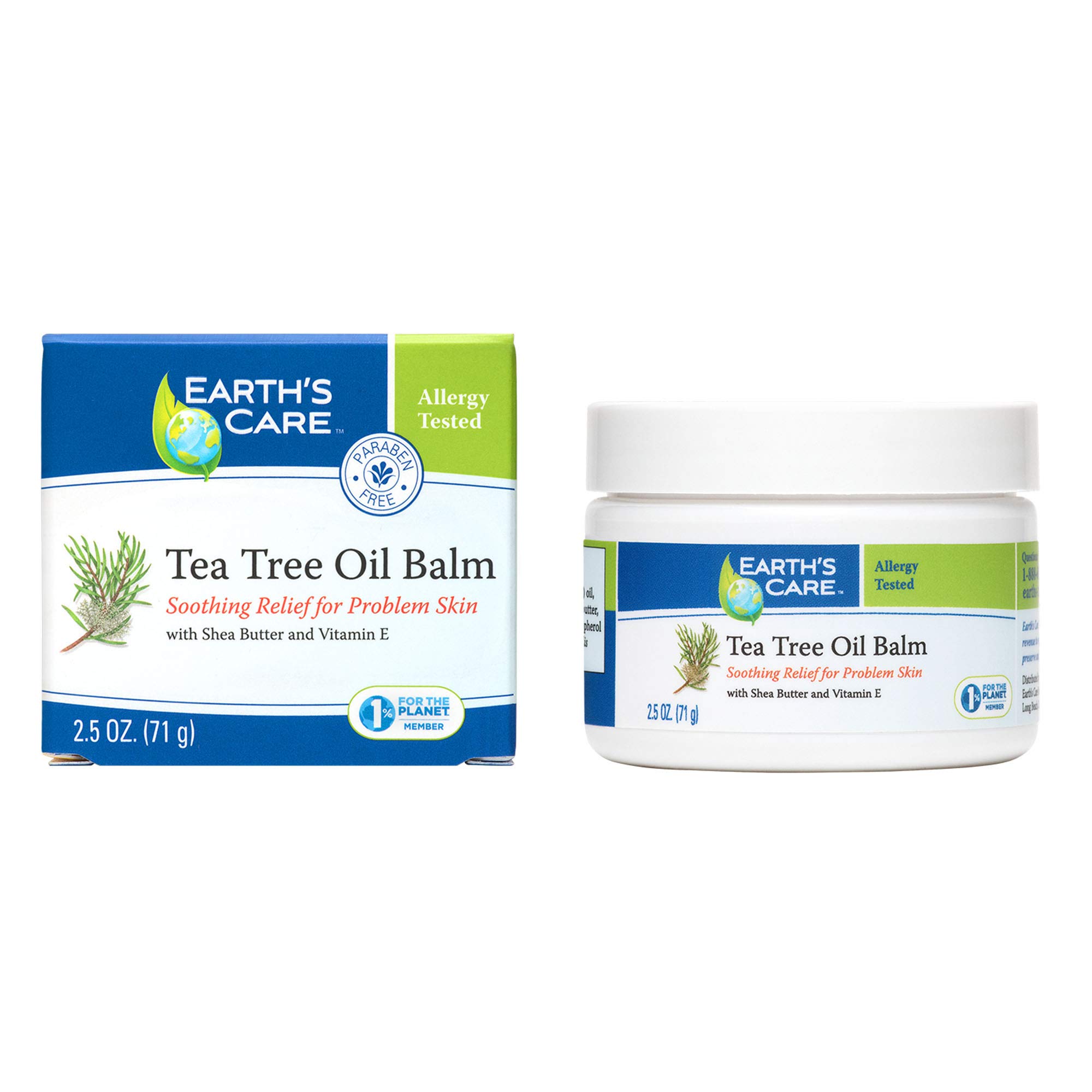 Earth's Care Tea Tree Oil Balm - Natural Moisturizer for Acne & Problem Skin - Repair Cream with Shea Butter & Vitamin E (2.5oz/71g) - Soothes Dryness, Redness & Irritation - Perfect for Face, Body & Post-Shave Care
