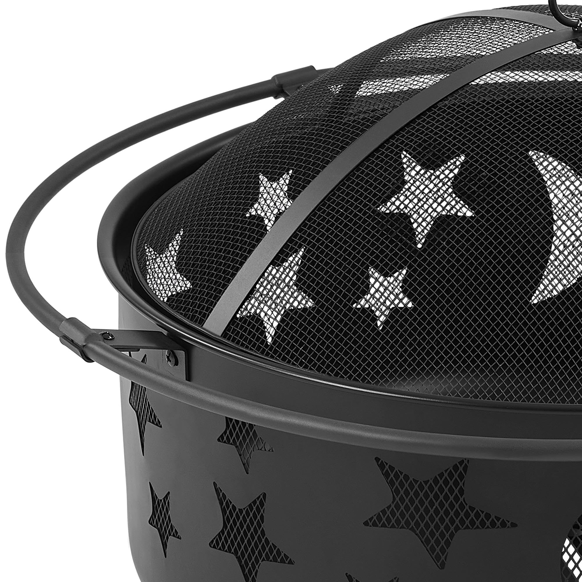 Topeakmart 30 Inch Black Iron Fire Pit Bowl - Wood Burning Outdoor Brazier with Star & Moon Design for Backyard, Camping, Patio & Garden - Perfect for Roasting Marshmallows & Evening Gatherings