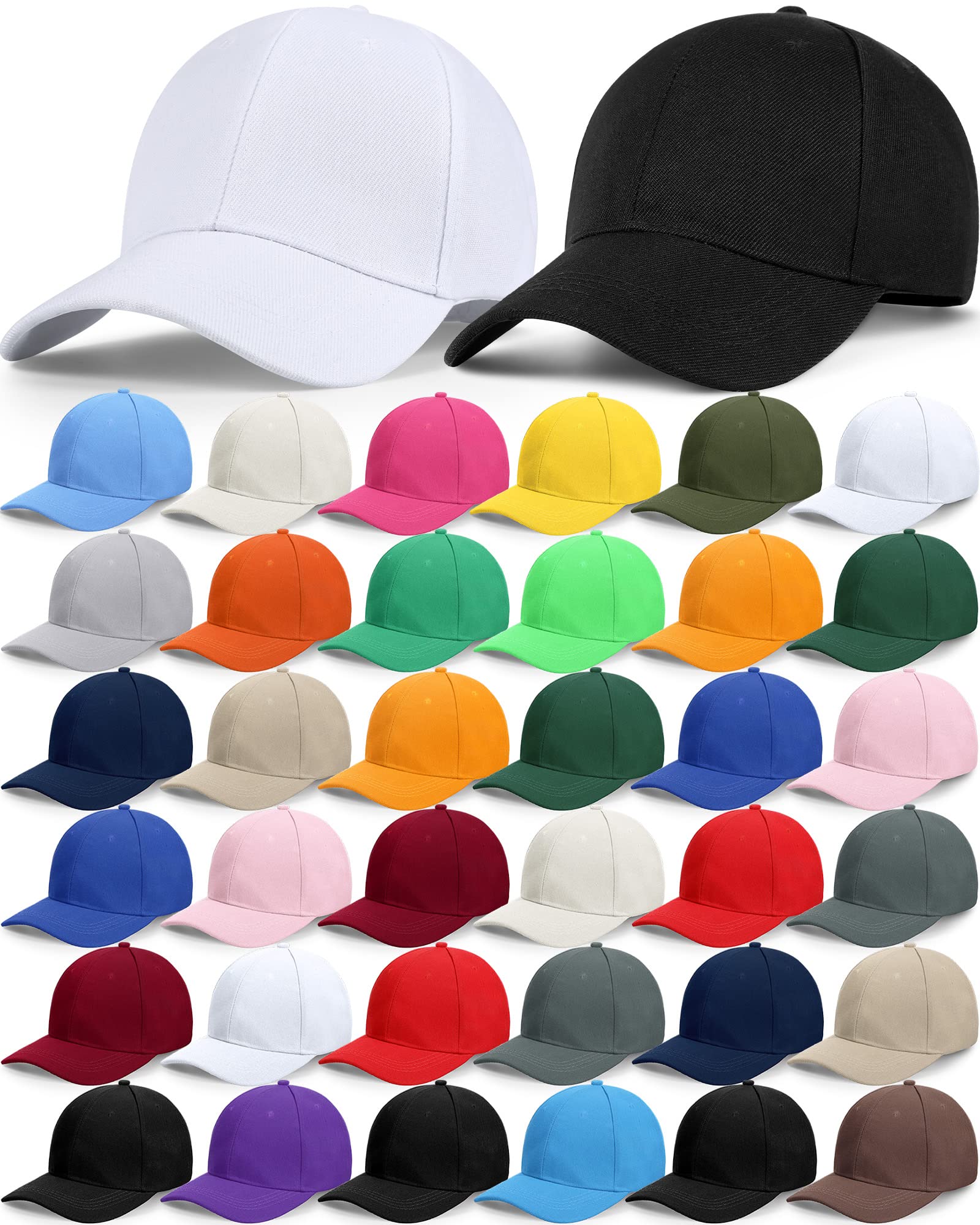 36 Pack Blank Unisex Baseball Caps - Bulk Adjustable Back Strap Sublimation Hats for Men & Women - Perfect for Sports, Events, Custom Printing & Promotional Giveaways