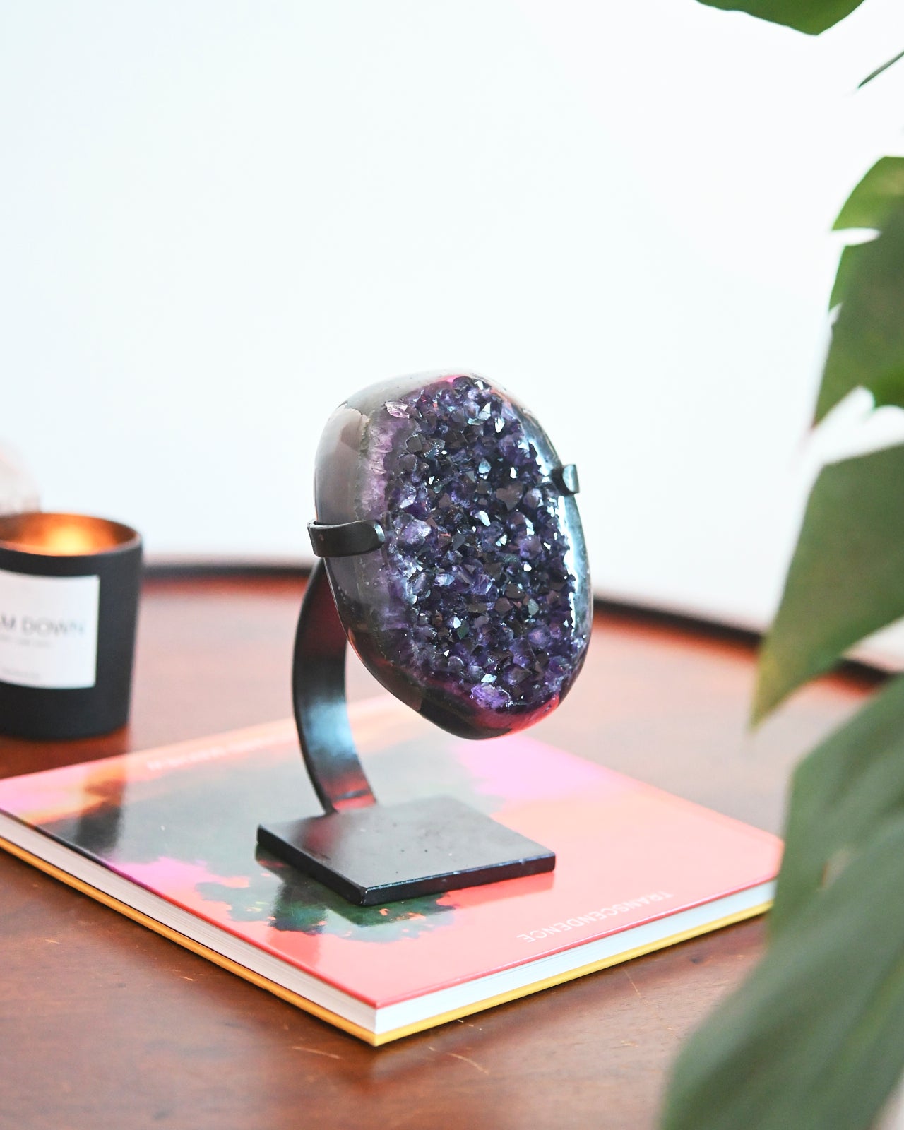 Natural Amethyst Crystal Geode on Wooden Stand - 4.6lbs Healing Stone for Home Decor, Meditation & Spiritual Gifts