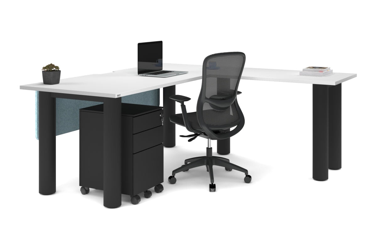 L-Shaped Corner Office Desk with Cable Management - 1800mm x 1800mm Quadro Cylinder Leg Design | Perfect for Home Office, Gaming Setup & Workspace Organization