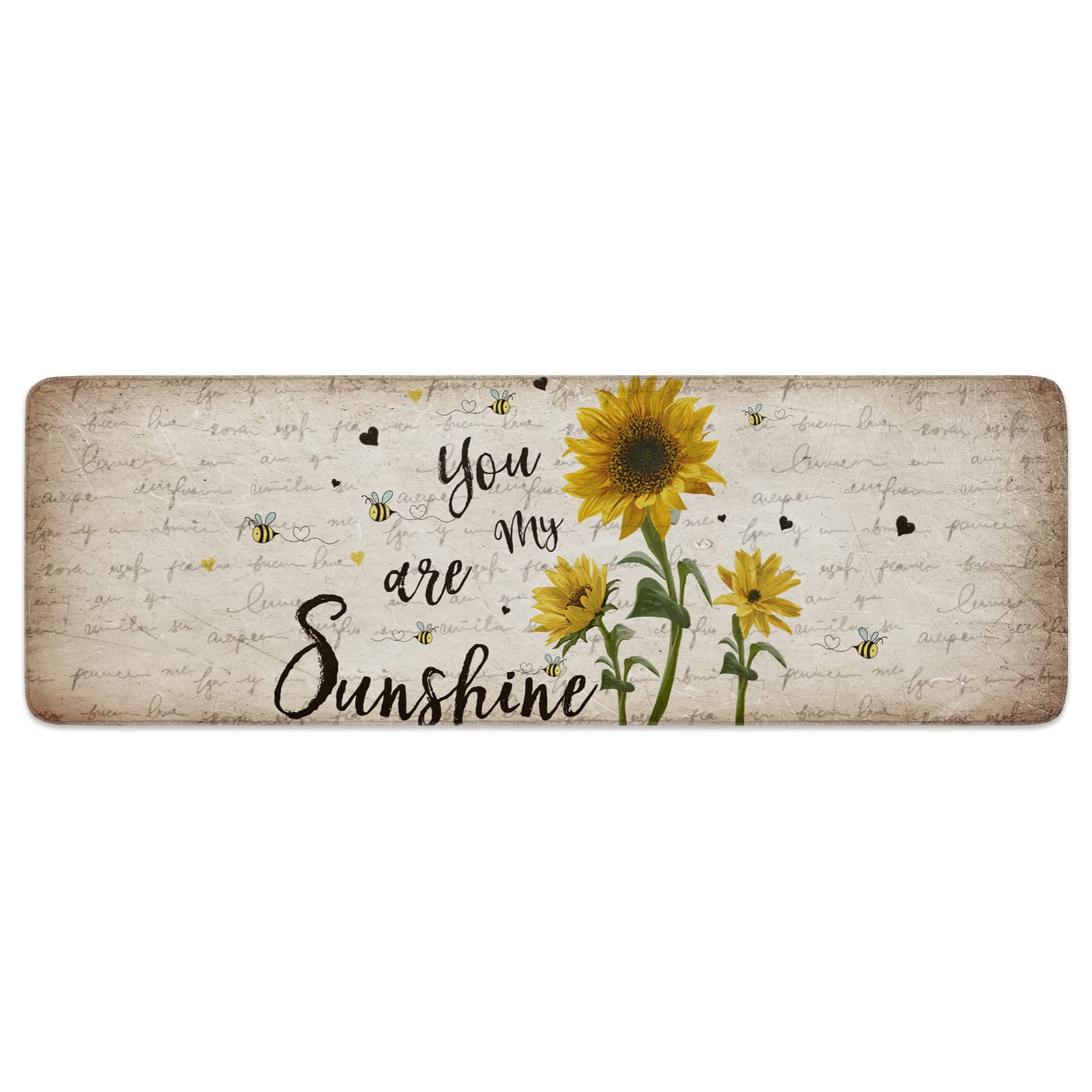 Rustic Sunflower Welcome Doormat - Non-Slip Absorbent Indoor/Outdoor Entryway Rug 19.7x47.2in - Vintage Letter Design for Front Door, Bathroom & Kitchen - Washable Floor Mat for Home Decor (Perfect for Farmhouse, Cottage & Boho Style Homes)