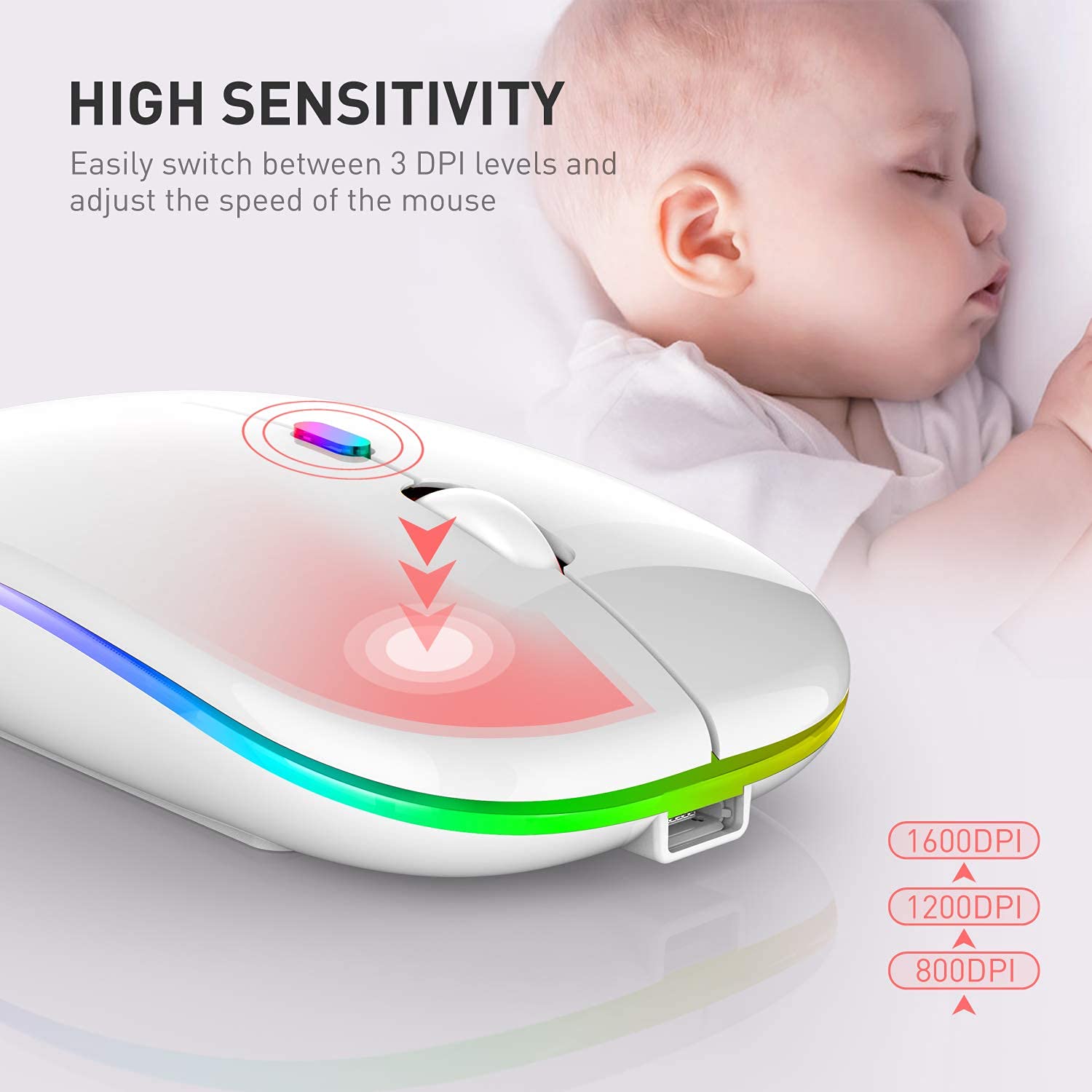 Wireless Bluetooth Mouse for Laptop, MacBook, iPad, PC - Compatible with MacBook Air/Pro, Windows, Chromebook & Desktop Computers (White) - Perfect for Office, Home & Travel Use
