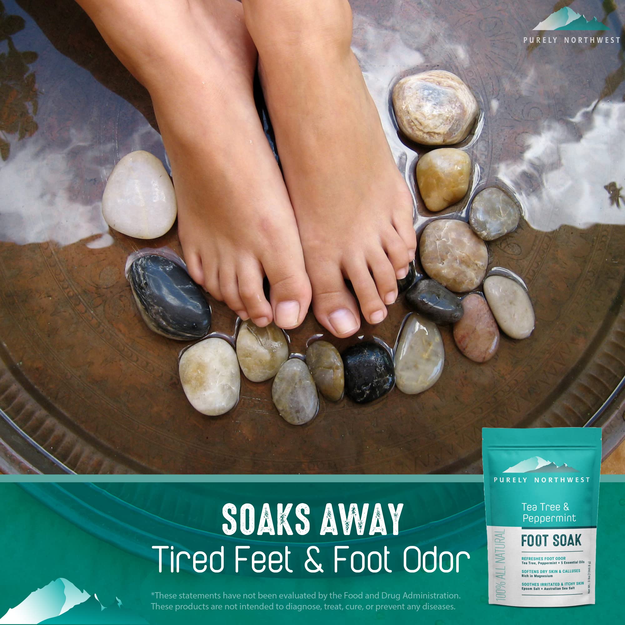 Purely Northwest Tea Tree Oil & Peppermint Foot Soak with Epsom Salt - Extra Strength Foot & Body Cream Bundle - Relaxing Spa Treatment for Tired Feet, Athletes & Pedicures