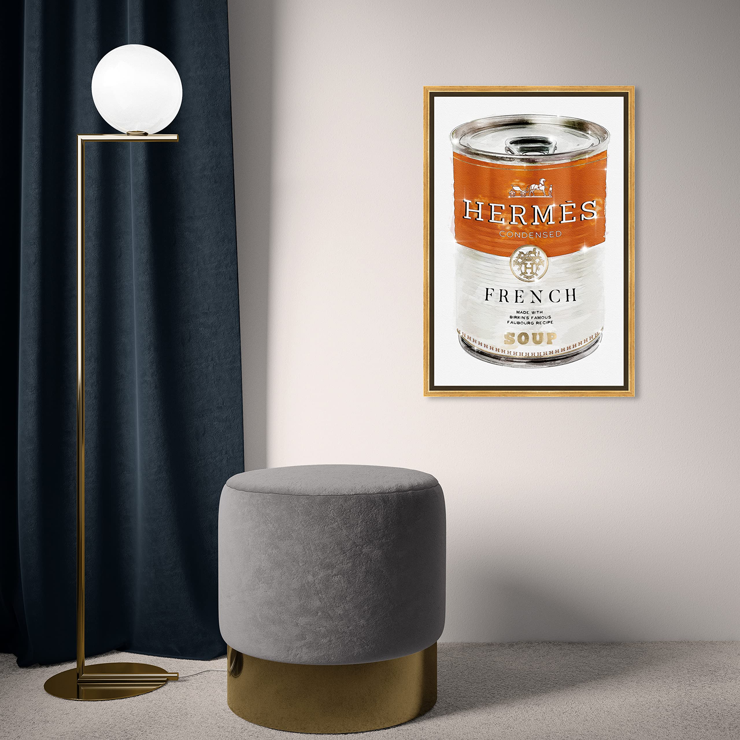Oliver Gal Artist Co. French Luxe Soup Can Framed Wall Art - 16x24 Inch Fashion Glam Canvas Print for Living Room, Bedroom & Office Décor | Modern Pop Art Home Decorations