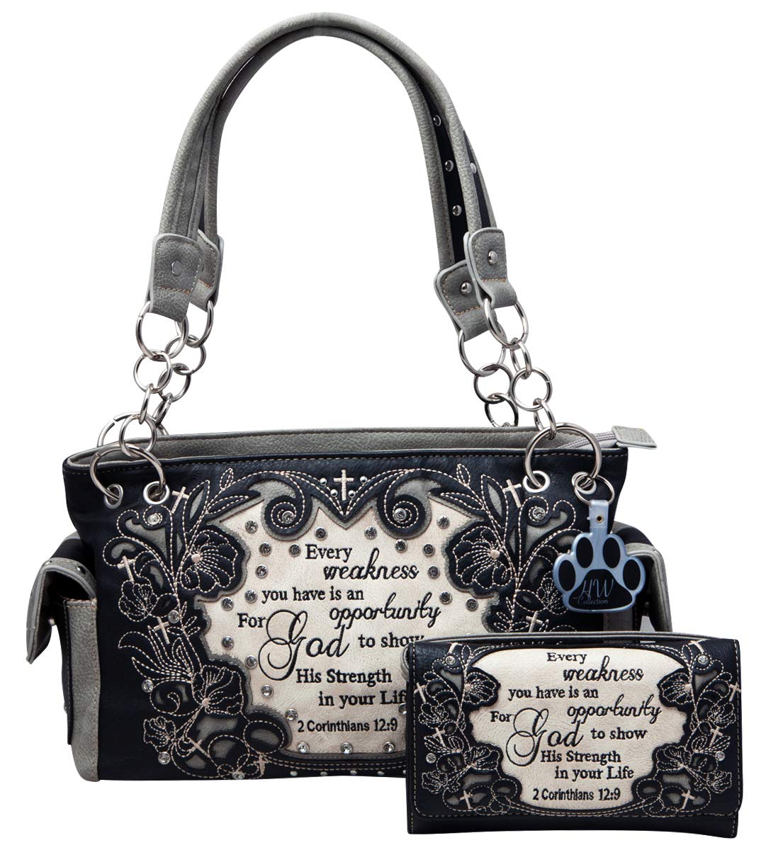 HW Collection Western Style Concealed Carry Cross Bible Verse Handbag and Wallet Set for Women - Perfect for Church, Travel, and Everyday Use