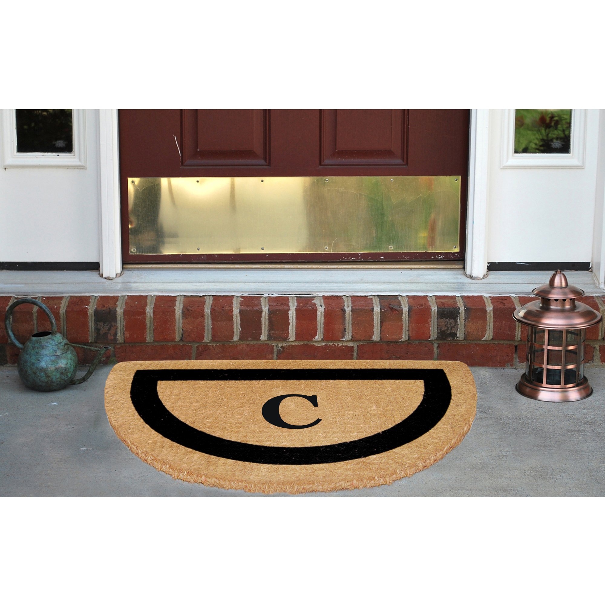 Premium Heavy Duty Coir Doormat with Black Frame - 22x36 Inch Monogrammed Welcome Mat for Front Door, Porch & Entryway - Durable Half Round Design for Home & Office Use