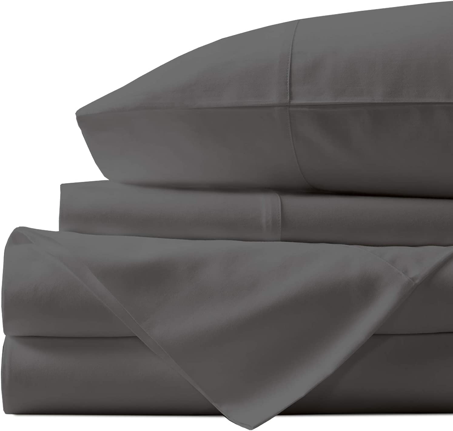 Premium 100% Cotton 4-Piece Full Size Sheet Set - Ultra Soft Sateen Weave Luxury Bedding with Deep Pockets - Breathable, Cooling & Wrinkle-Free Hotel Quality Sheets in Dark Gray - Perfect for Master Bedrooms, Guest Rooms & Vacation Homes