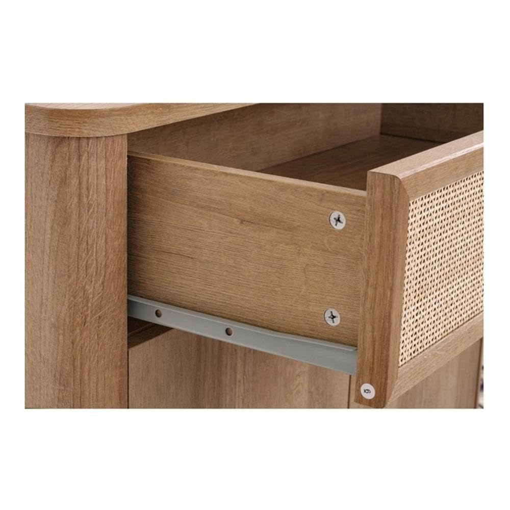 Natural Oak Thelma Rattan Small Cabinet with 1 Drawer & 2 Doors - Vintage Boho Bedroom Storage & Entryway Organizer | Pacific Direct