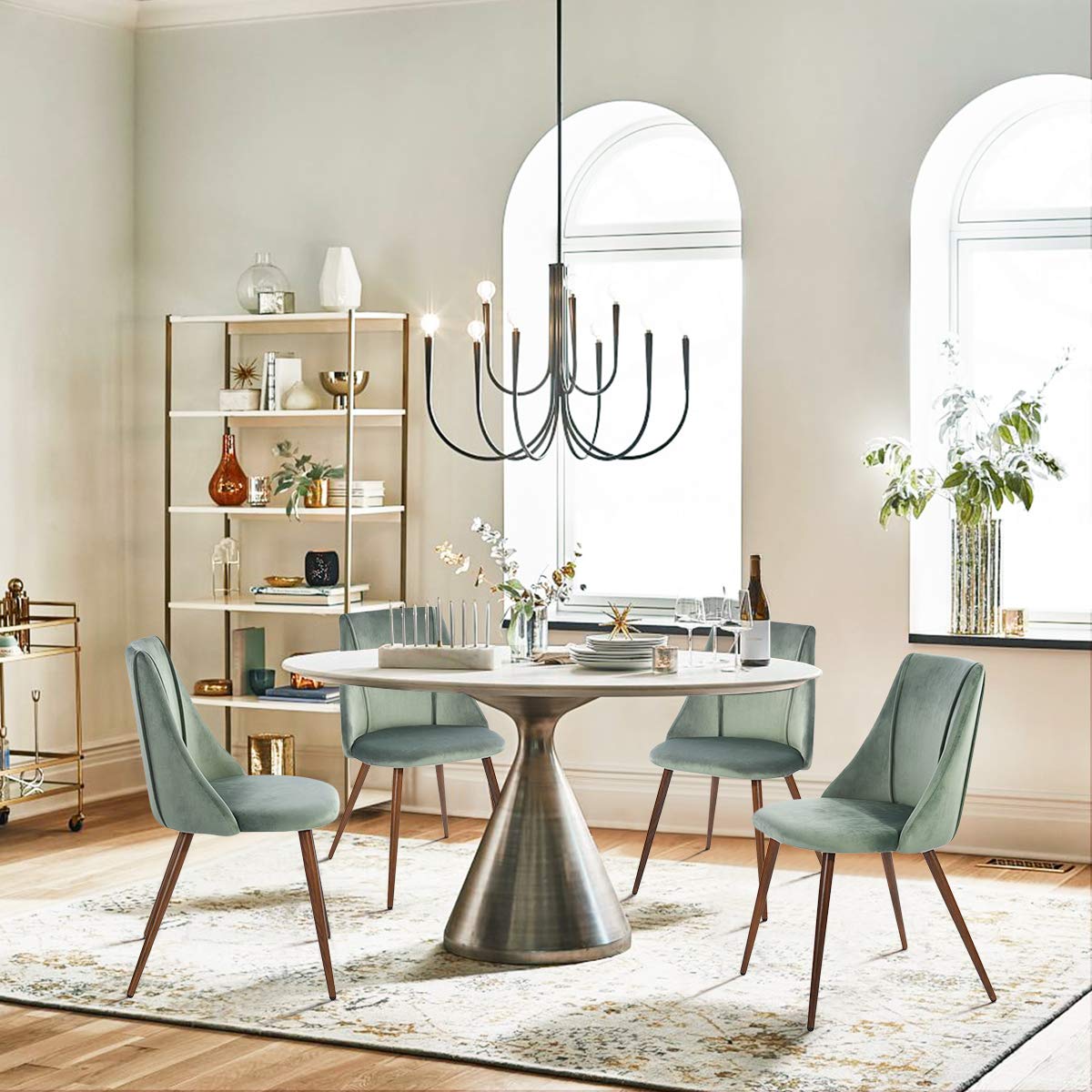 Luxury Velvet Dining Chairs Set of 2 - Modern Upholstered Kitchen Side Chairs with Soft Cushion & Sturdy Metal Legs for Home, Restaurant - Elegant Accent Chairs (Cactus Green) - Perfect for Dining Rooms, Kitchens, Cafés and Small Spaces