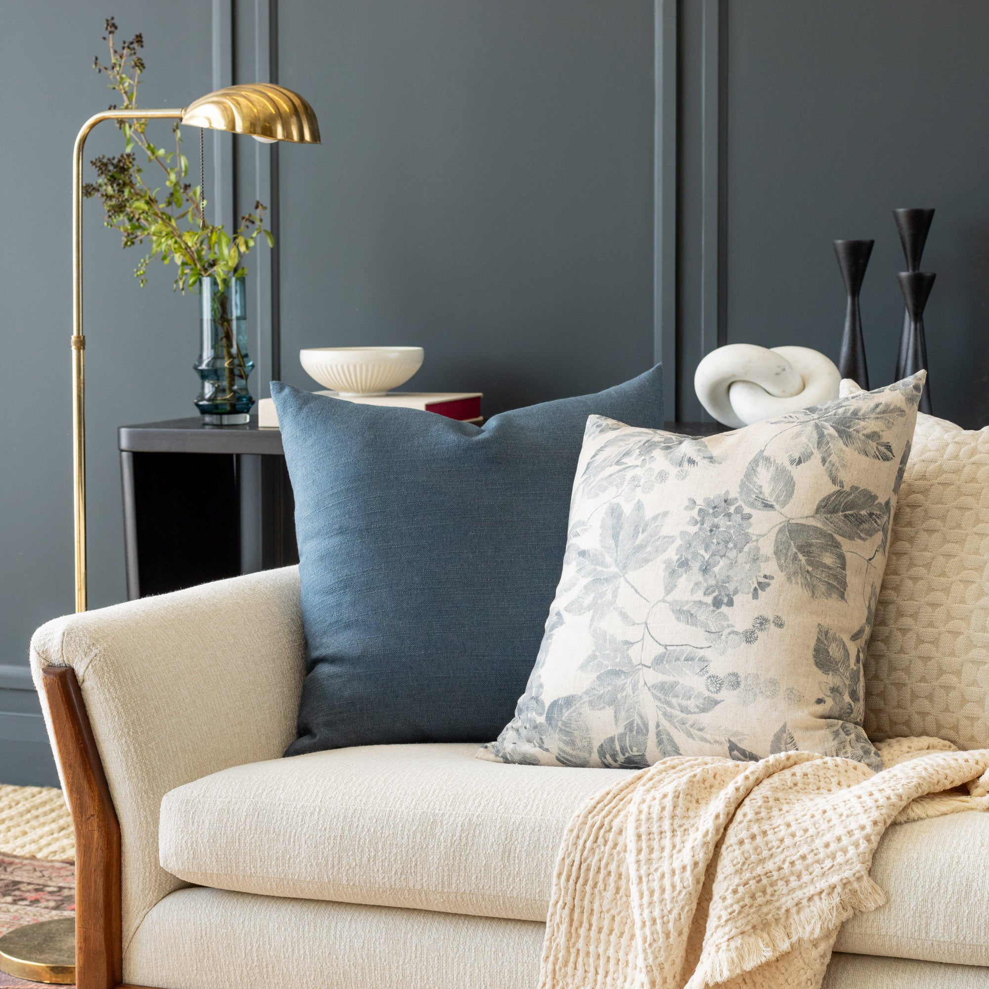 Premium Oxford 22x22 Inch Decorative Throw Pillow Cover - Indigo Blue - Soft & Durable Cotton Fabric for Sofa, Bed, Couch - Home Decor & Living Room Accent