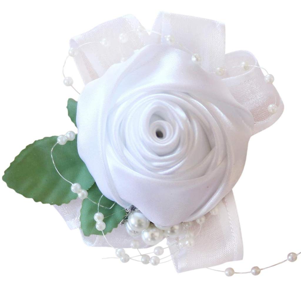 Pearl Corsage Bracelet for Weddings & Prom - Elegant Bridesmaid Wrist Flower Jewelry - White - Perfect for Bridal Parties, Formal Dances & Special Occasions
