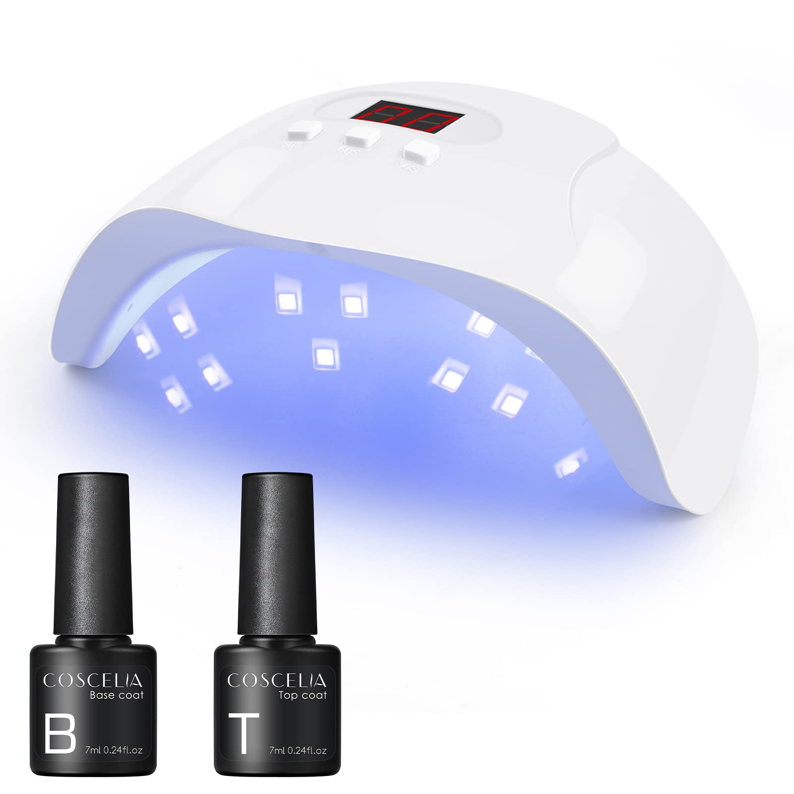 COSCELIA 36W UV LED Nail Gel Lamp with Base Coat & Top Coat - Professional Semi-Permanent Nail Dryer for Salon & Home Manicure, Perfect for Gel Polish Curing & Nail Art Design