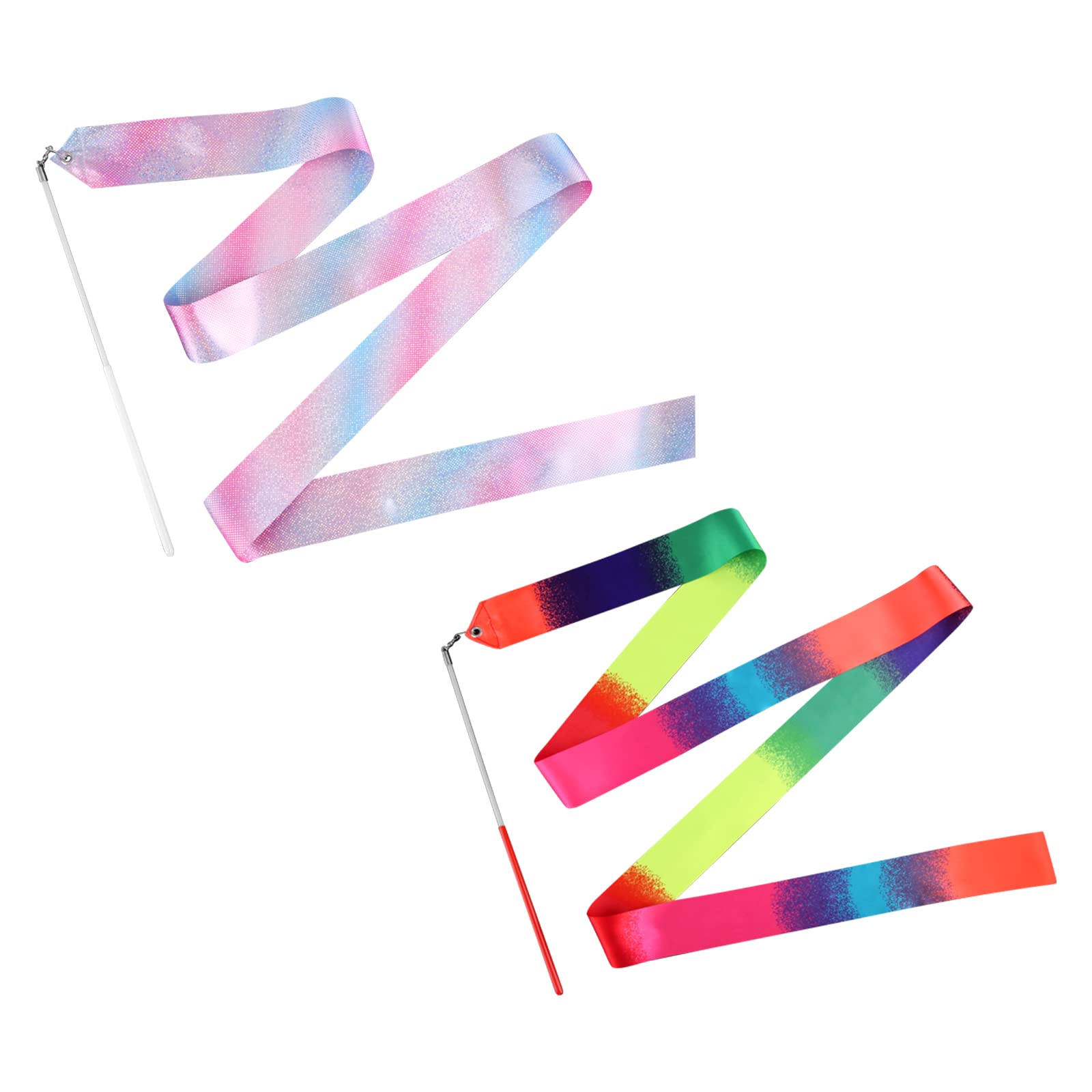 KINBOM 2-Pack 78.7 Inch Sparkling Dance Ribbon Streamers with Wand - Glitter Pink & Gradient Color for Kids Gymnastics, Talent Shows, Artistic Dance Training | Perfect for Dance Performances, Birthday Parties & Stage Shows