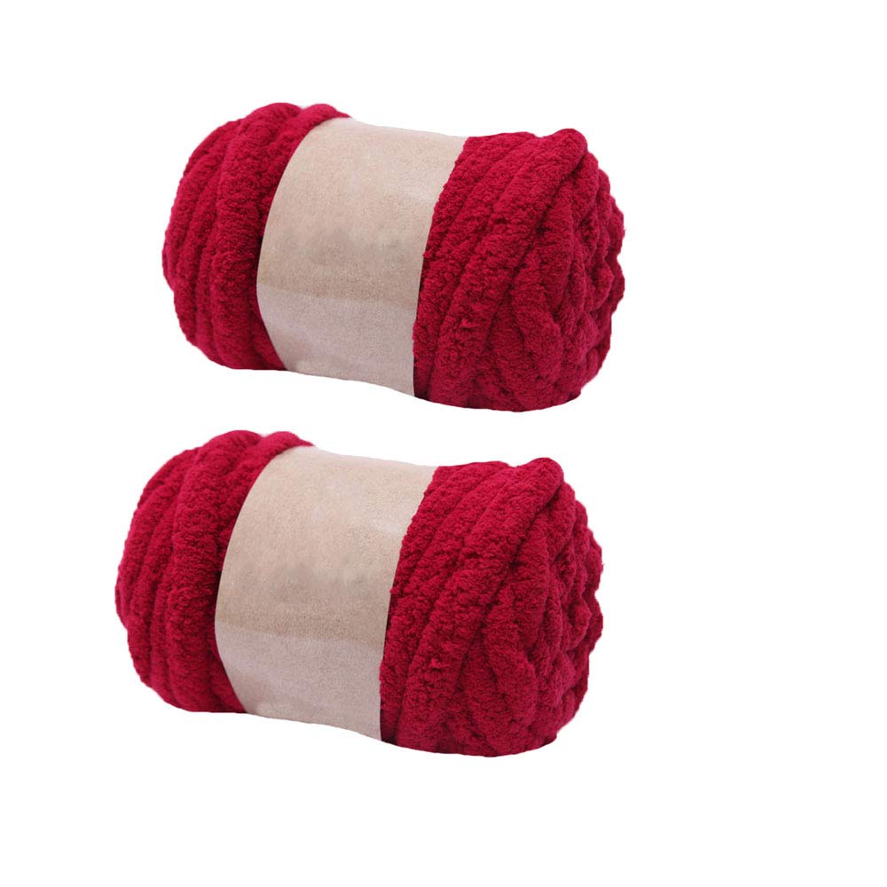 2-Pack Chunky Knit Chenille Yarn - Bulky DIY Yarn (Wine Red) for Arm Knitting, Giant Blankets, Mats & Hats - 250g/8oz per Skein - Perfect for Cozy Winter Crafts & Home Decor Projects