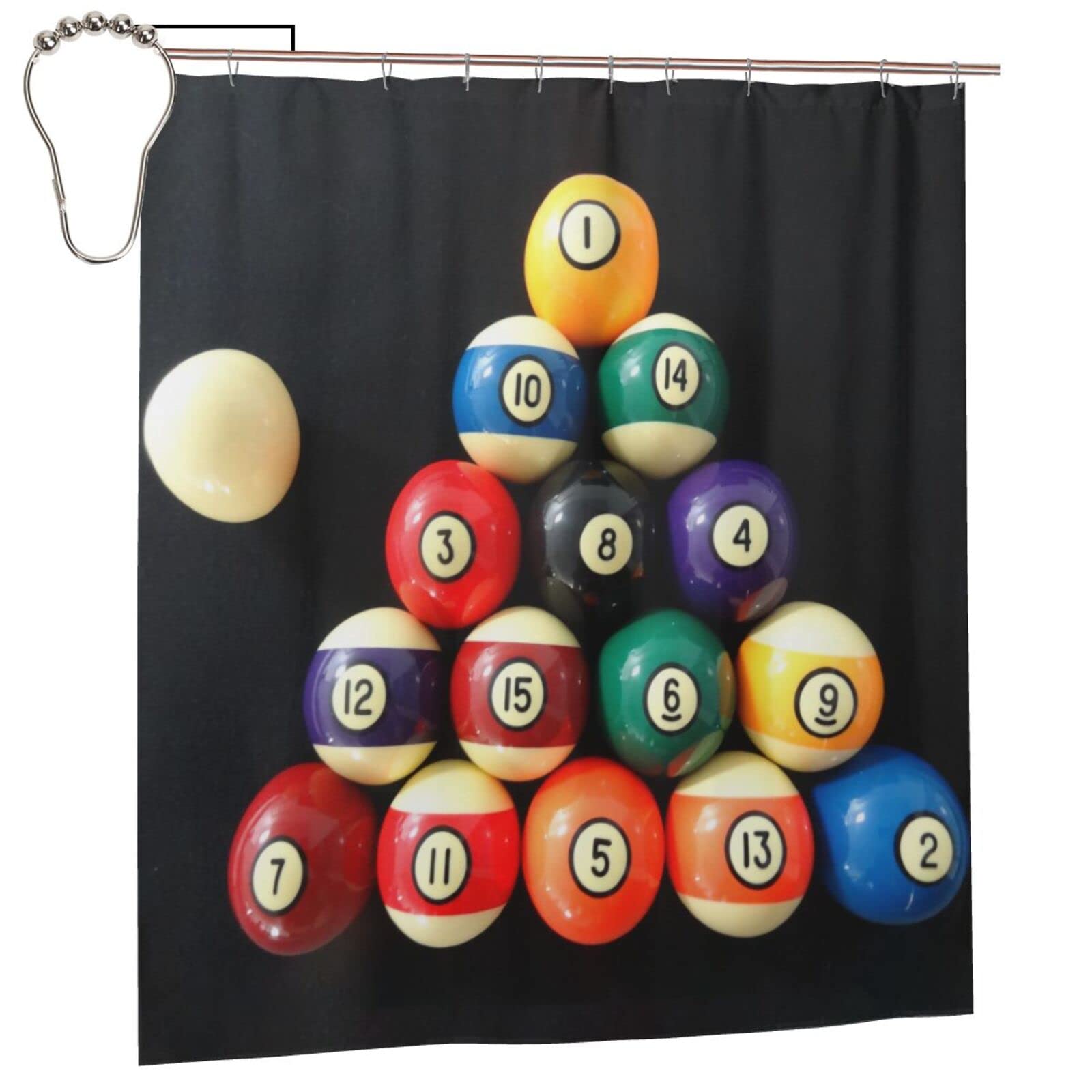 Waterproof Billiard Pool Shower Curtain 66x72 Inch with 12 Hooks - Stylish Bathroom Decor for Home & Hotel Use - Perfect for Game Room Themed Bathrooms