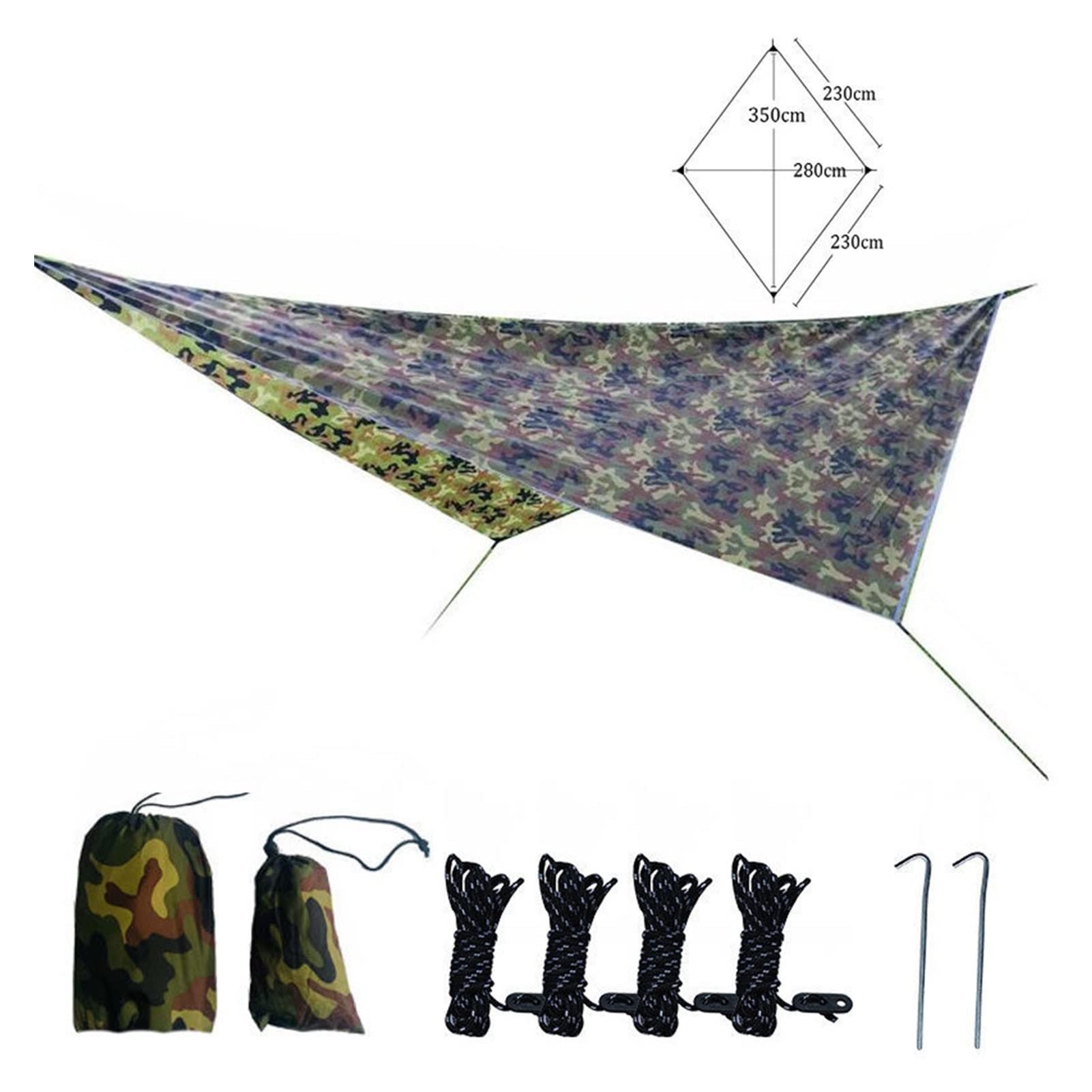 Waterproof Tarpaulin Tent Shade - UV Protection & Rainproof Outdoor Camping Hammock - Ultra Light Diamond Garden Awning (Rhombus Camouflage) - Perfect for Camping, Hiking, Beach & Backyard Relaxation