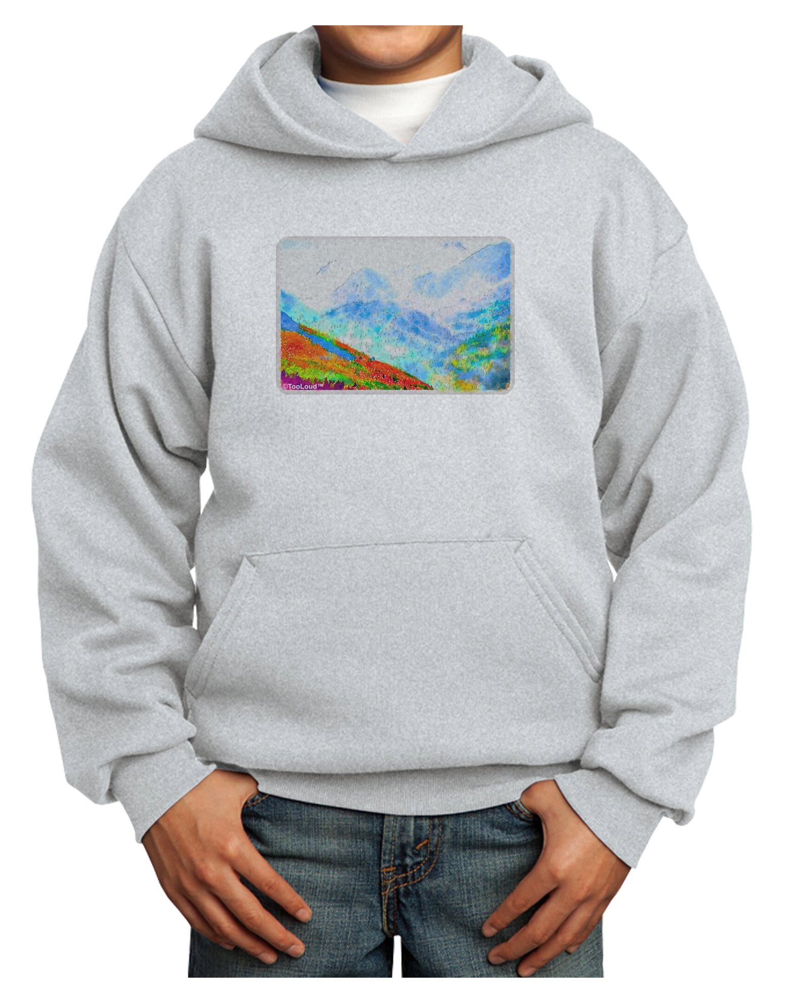 TOOLOUD CO Fog Mountains Watercolor Hoodie - Trendy Pullover Sweatshirt for Men & Women - Perfect for Casual Wear, Street Style & Outdoor Adventures