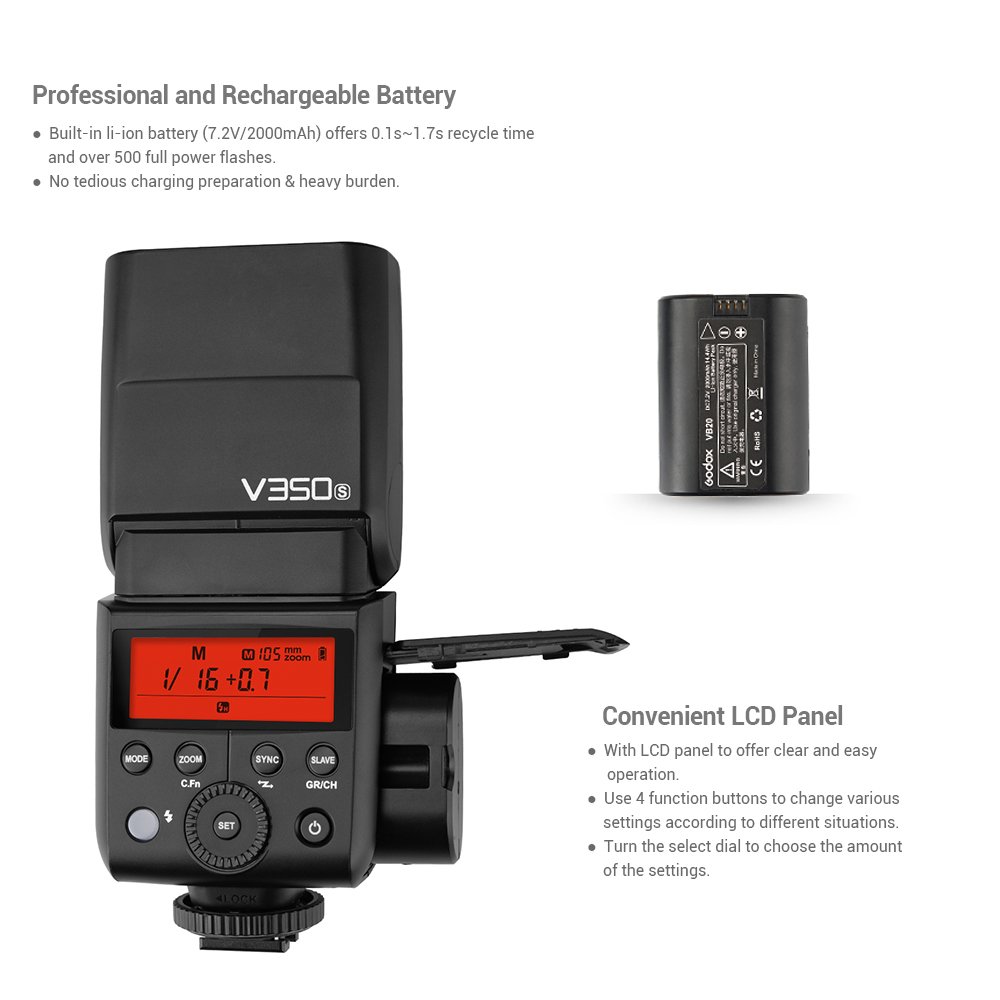 Lechnical V350S 2.4G Wireless TTL Camera Flash with HSS 1/8000s, 2000mAh Li-ion Battery & Charger - Compatible with Sony A77II, A7RII, A7R, A58, A99, ILCE6000L - Perfect for Portrait, Wedding & Studio Photography