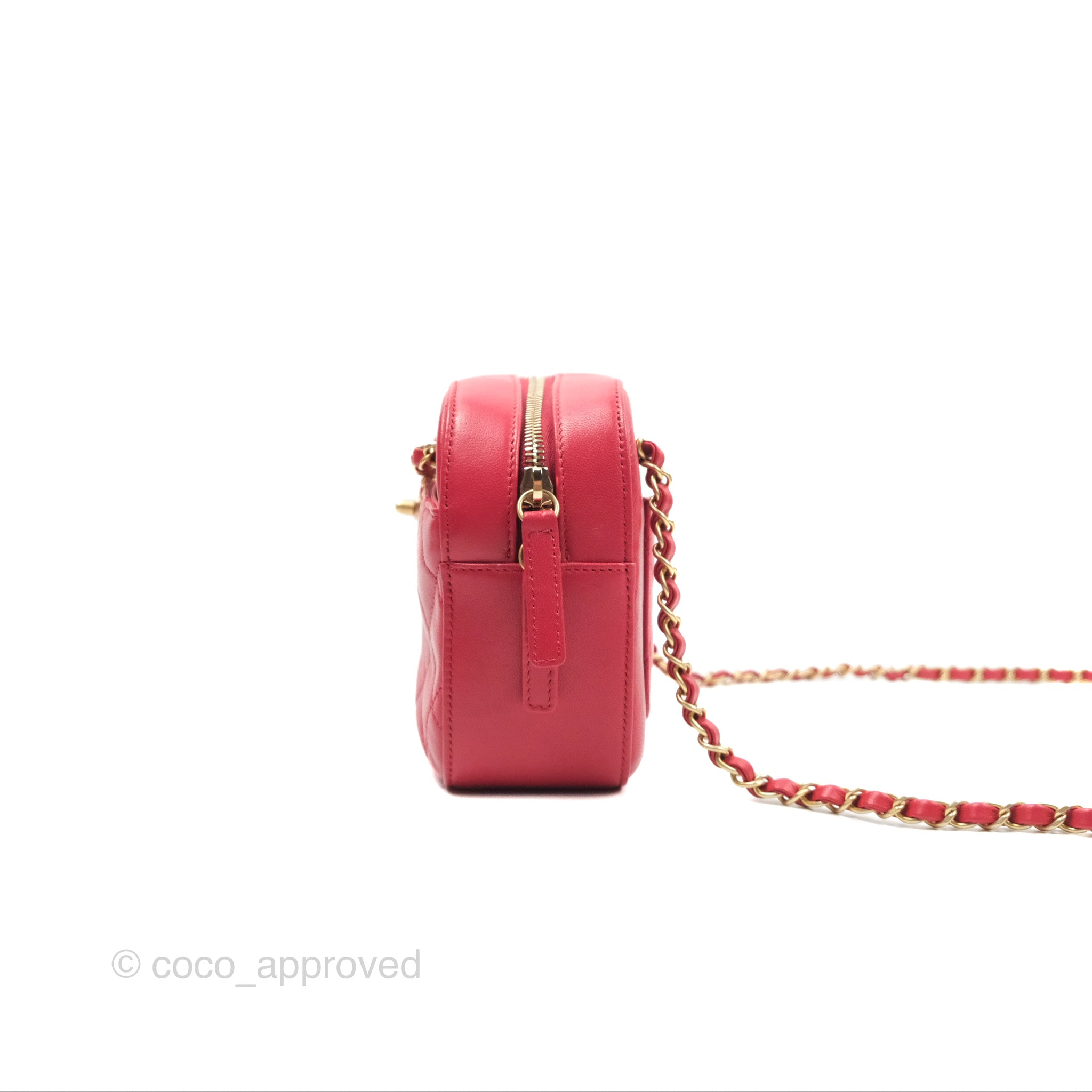 Chanel Red Goatskin Camera Bag with Aged Gold Chain Strap - Luxury Crossbody Bag for Women, Perfect for Parties & Evening Events