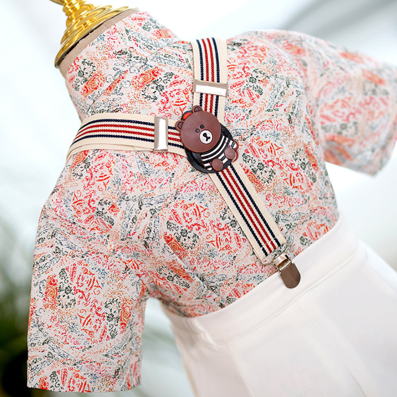 Adorable Baby Boy Floral Shirt & Striped Overalls Outfit Set - Perfect for Photoshoots, Parties & Special Occasions