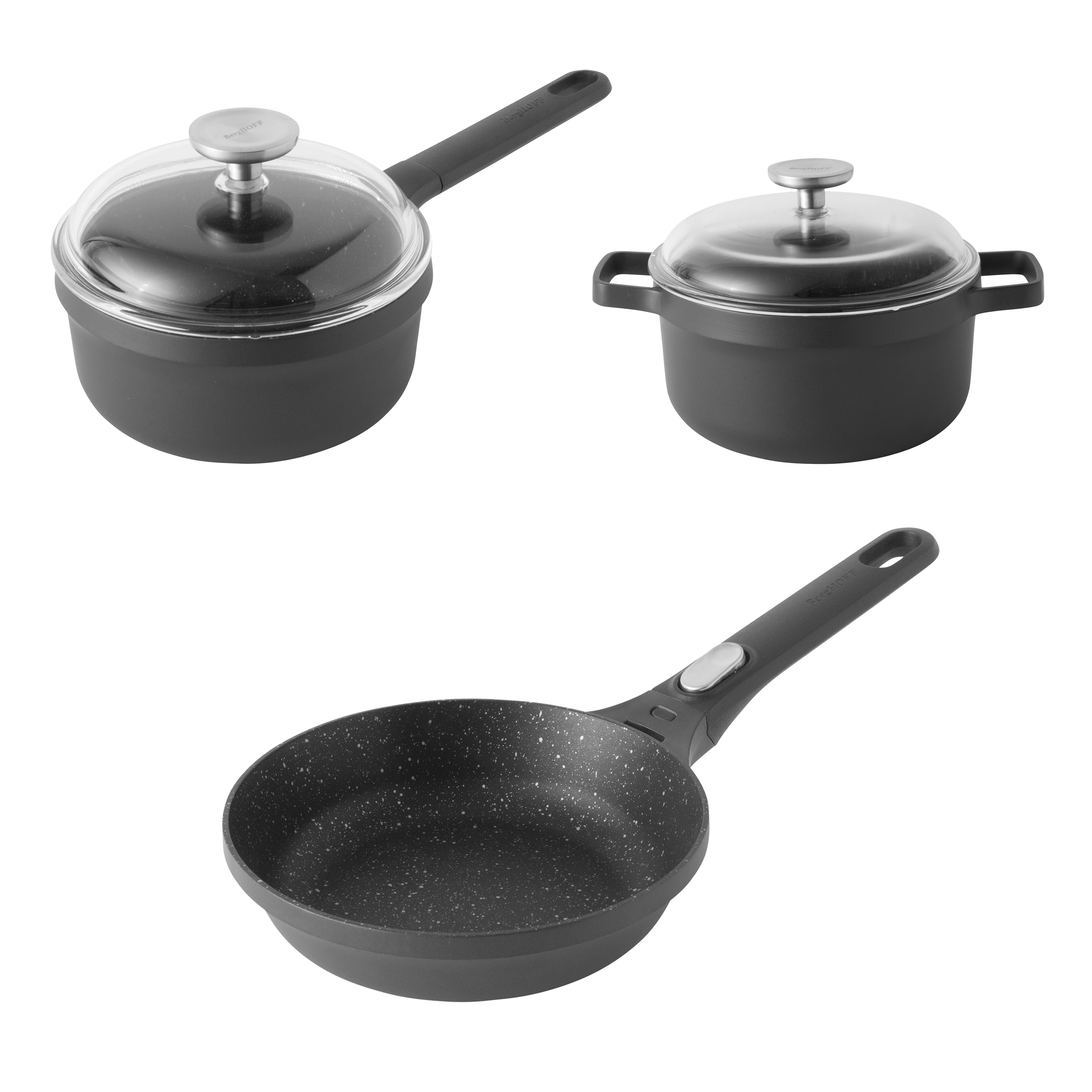 BergHOFF GEM 5-Piece Cast Aluminum Non-Stick Cookware Set - Perfect for Beginners, Small Kitchens & Everyday Cooking | Durable Starter Pots and Pans Set for Frying, Sauteing & Simmering