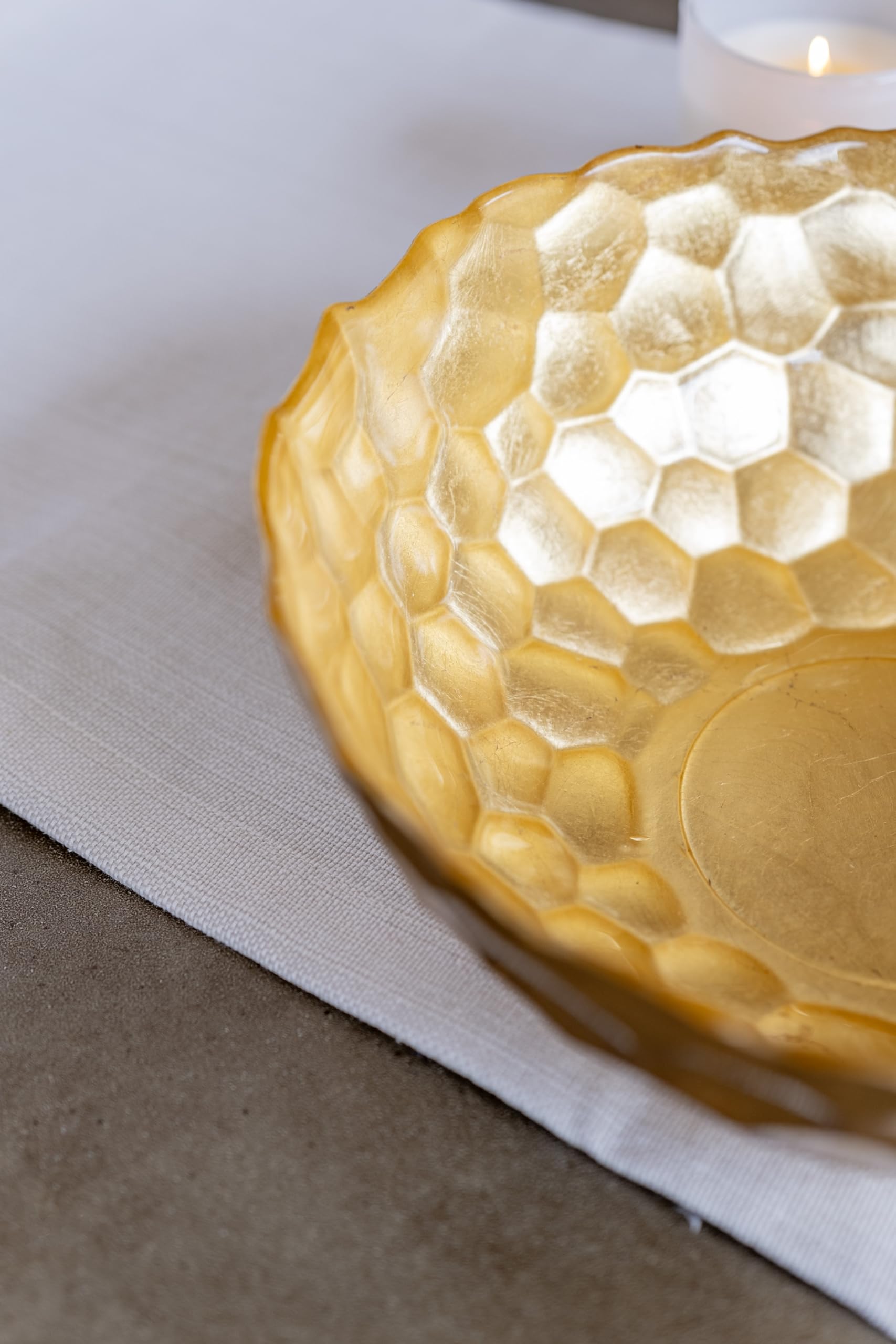 Vietri Rufolo Glass Gold Honeycomb Large Bowl - Decorative Serving Dish for Fruit, Candy, Nuts | Elegant Centerpiece for Dining Table, Kitchen Counter, Office Desk