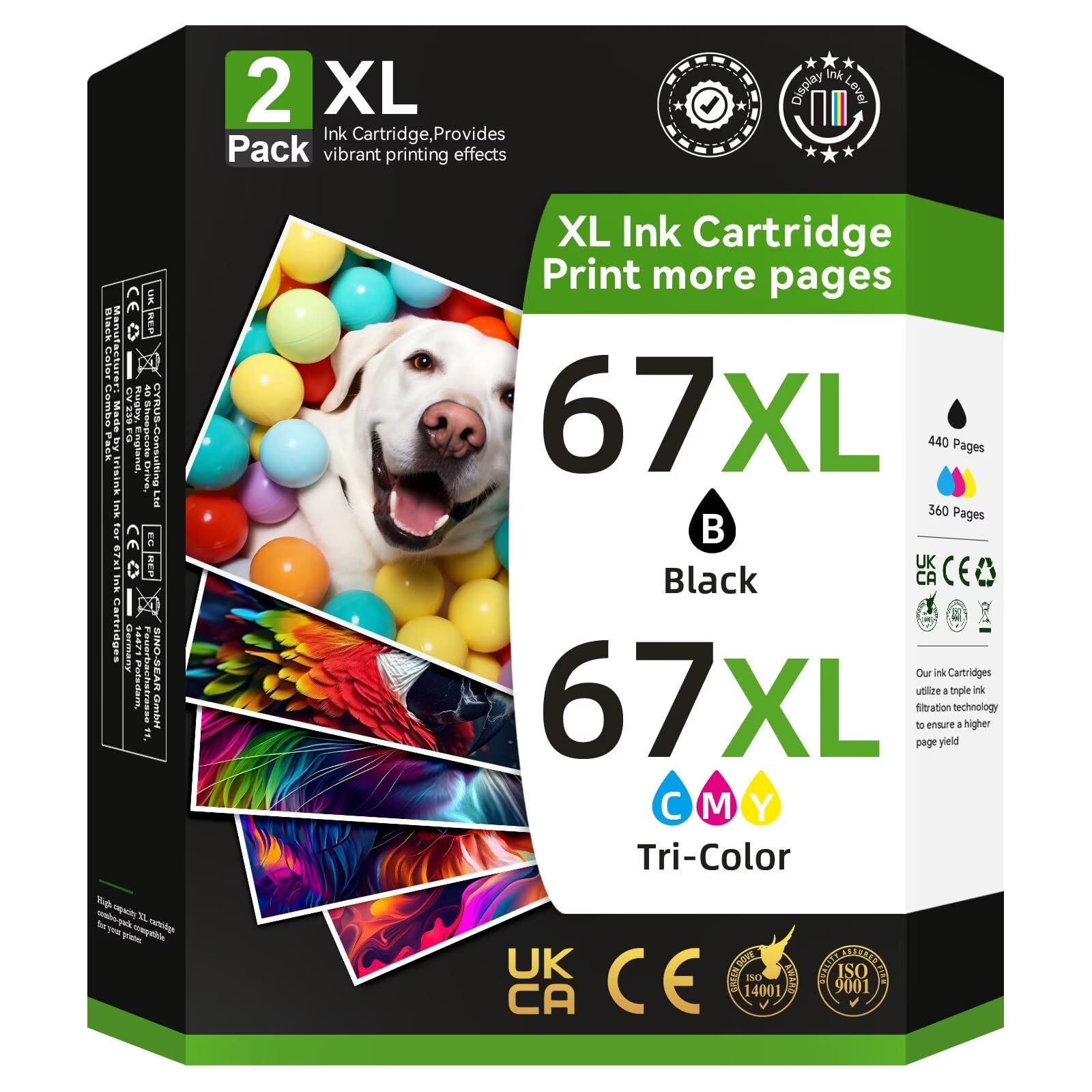 HP 67XL Ink Cartridges Replacement - 2 Pack Black/Color Combo for DeskJet 2700 2700e 2855e 2755 2752 4155e 4255e & Envy 6000 6055e 6400 Printers | High-Quality Printer Ink for Home & Office Printing Needs