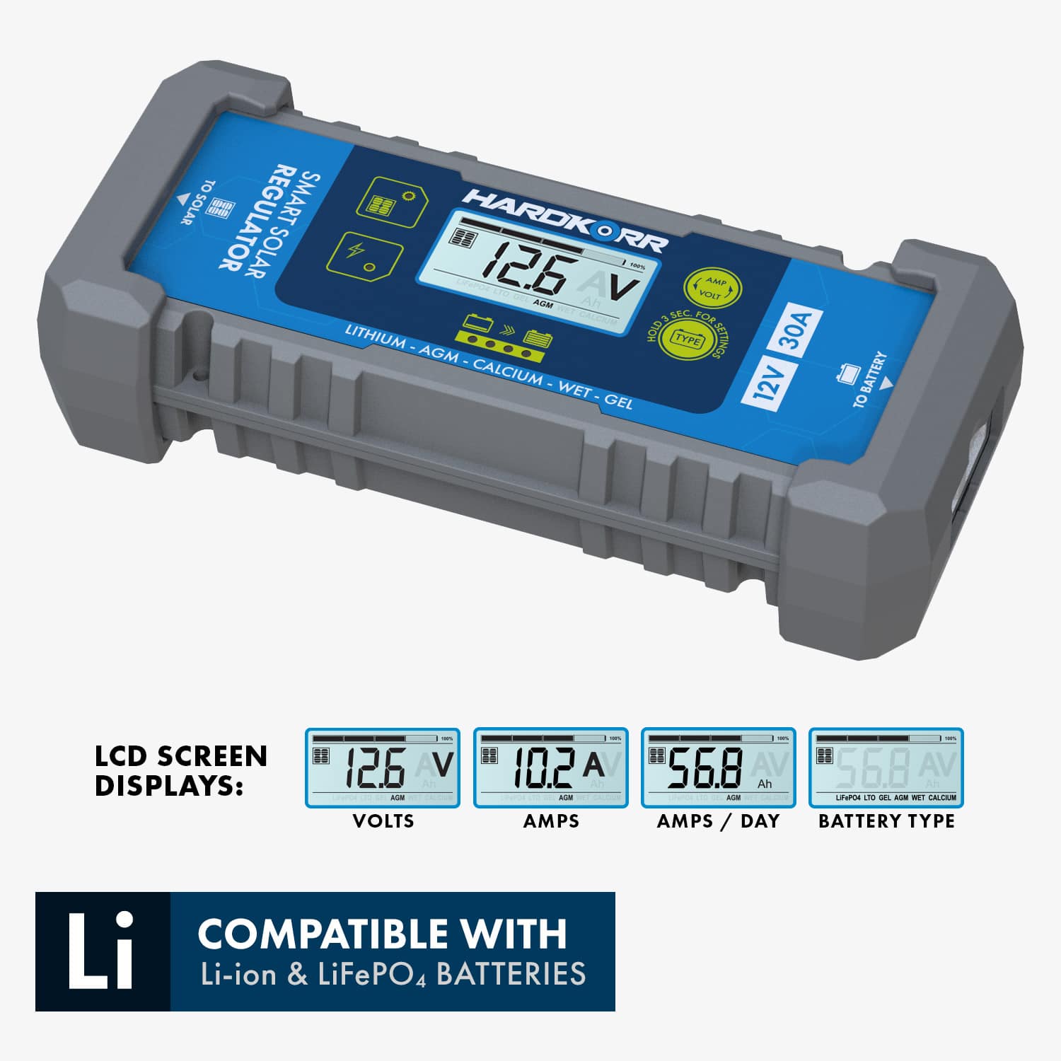 30A Waterproof PWM Solar Charge Controller - Compatible with Lithium Batteries - Ideal for RV, Marine, and Off-Grid Solar Systems