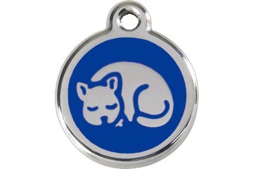 Red Dingo Personalized Engraved Dog ID Tag - Sleepy Kitty Design, Small Size in Dark Blue | Perfect for Pet Safety & Identification