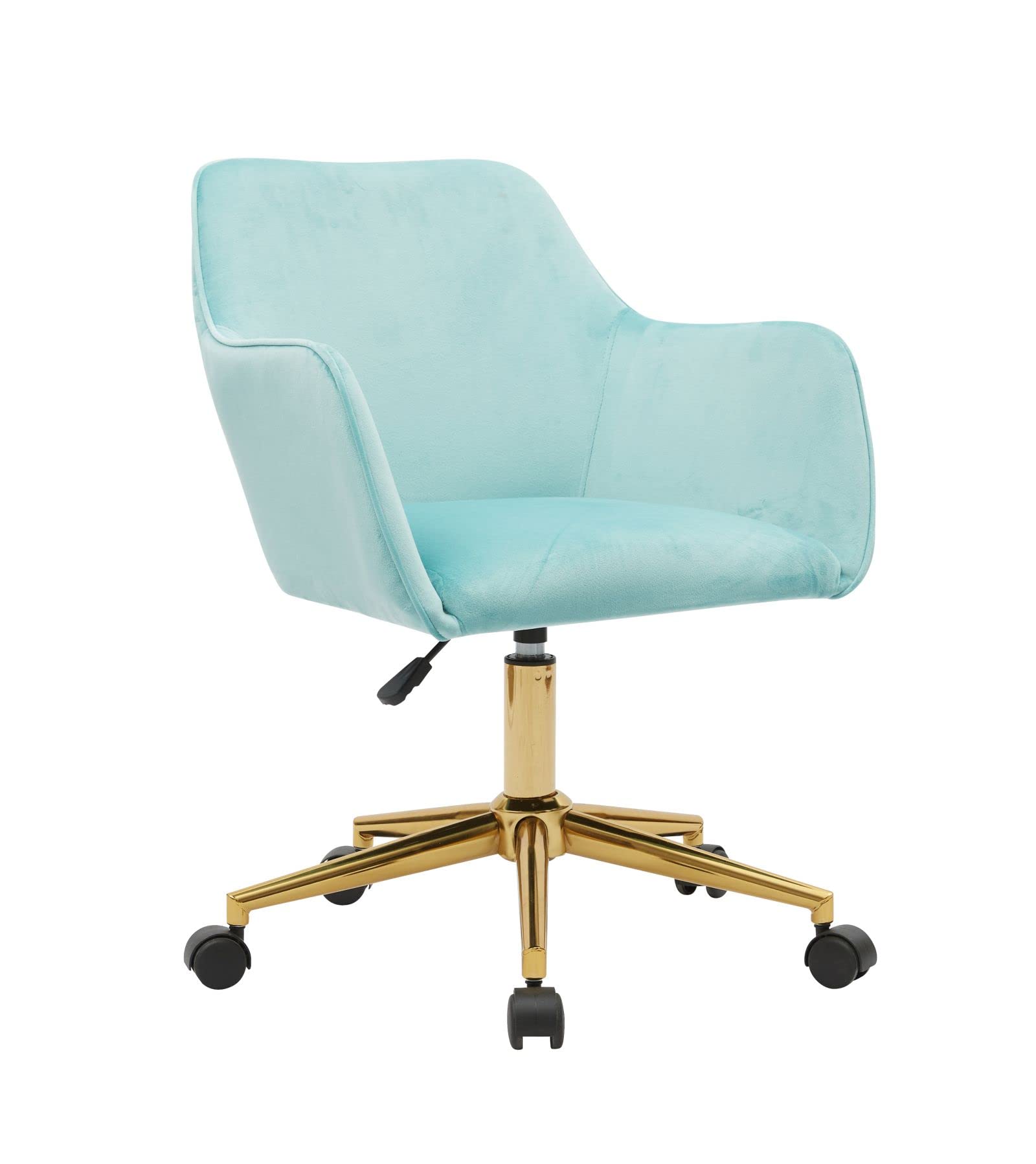 Modern Velvet Mid-Back Swivel Office Chair with Gold Base & Wheels - Elegant Home Office Computer Desk Chair for Women, Girls - Light Green Upholstered Task Chair for Living Room, Vanity, Study & Workspace