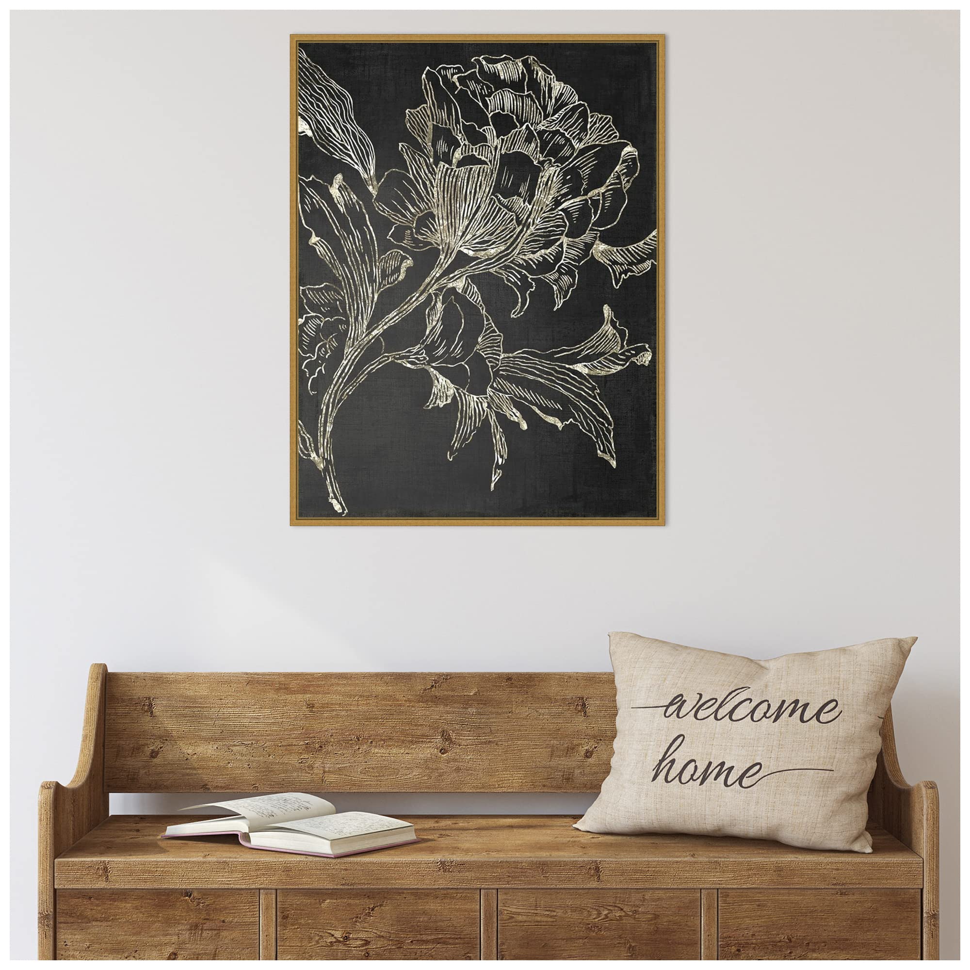 Amanti Art Framed Canvas Wall Art - 30x23 Golden Flower Folklore by Asia Jensen, Abstract Modern Contemporary Decor, Large Framed Poster Painting for Living Room & Bedroom - Perfect for Home Office, Dining Room & Gift Giving