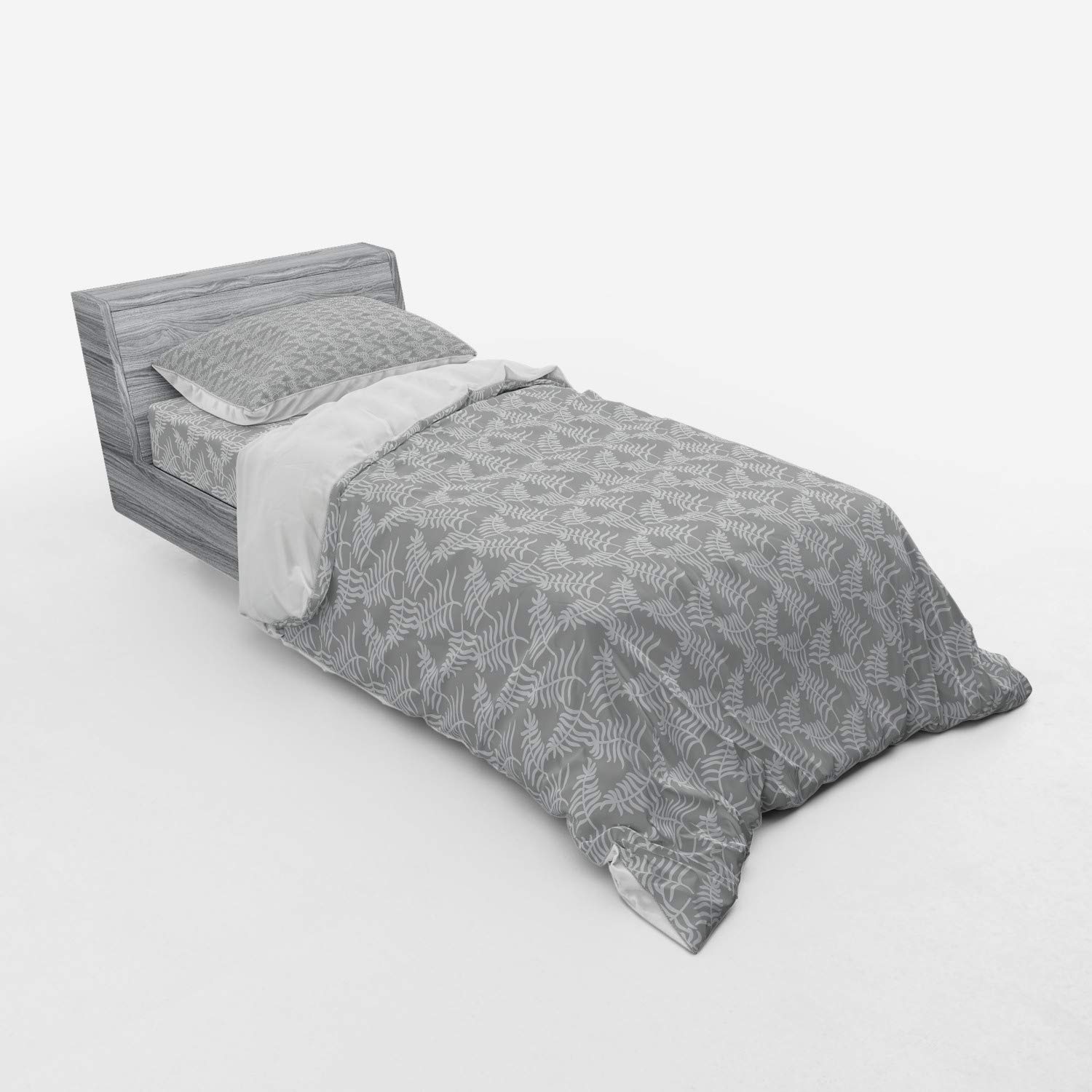 Ambesonne Leaves Duvet Cover Set - Exotic Jungle Foliage Silhouette with Grey Background, 3-Piece Bedding Set Includes Sham & Fitted Sheet, Twin XL Size in Pale Grey White - Perfect for Tropical Themed Bedrooms & Nature-Inspired Home Decor