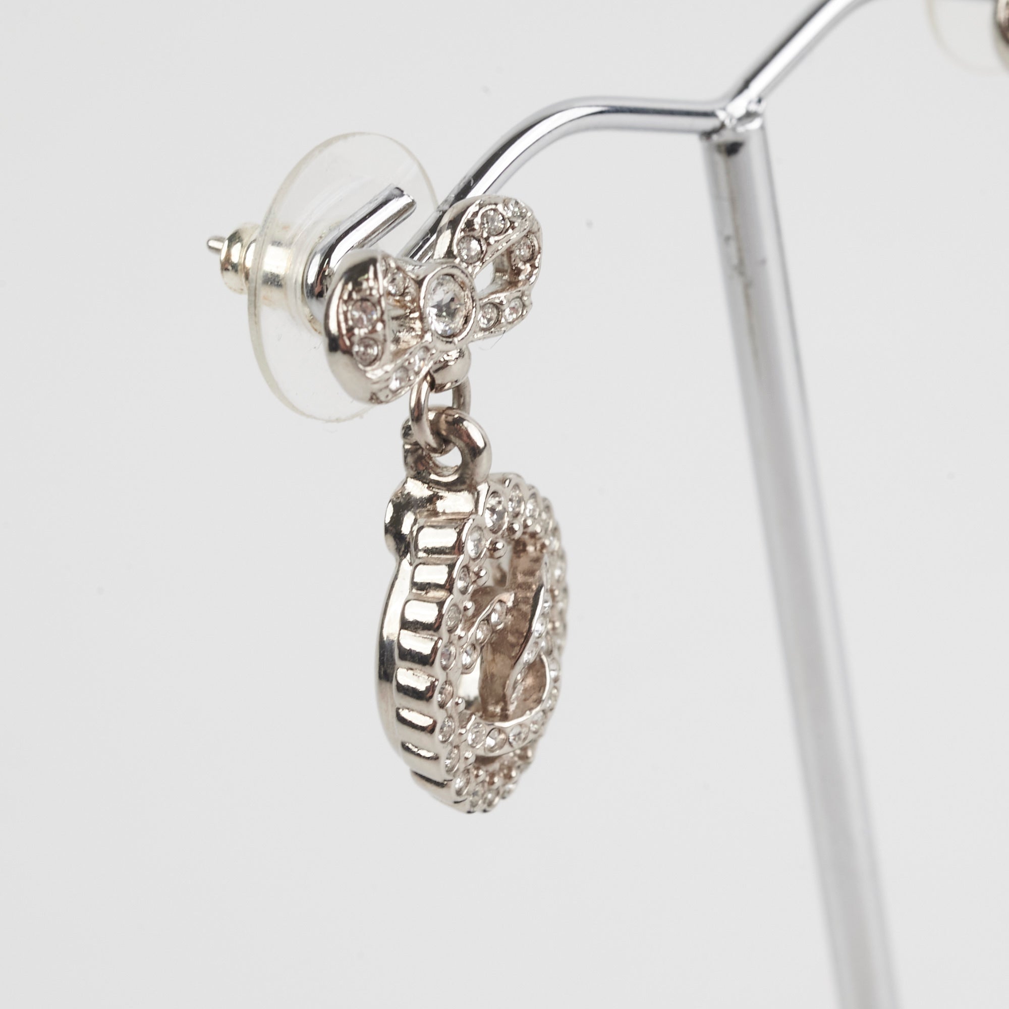 Chanel Logo Rhinestone Bow Earrings - Elegant Costume Jewelry for Women | Perfect for Parties, Weddings & Special Occasions