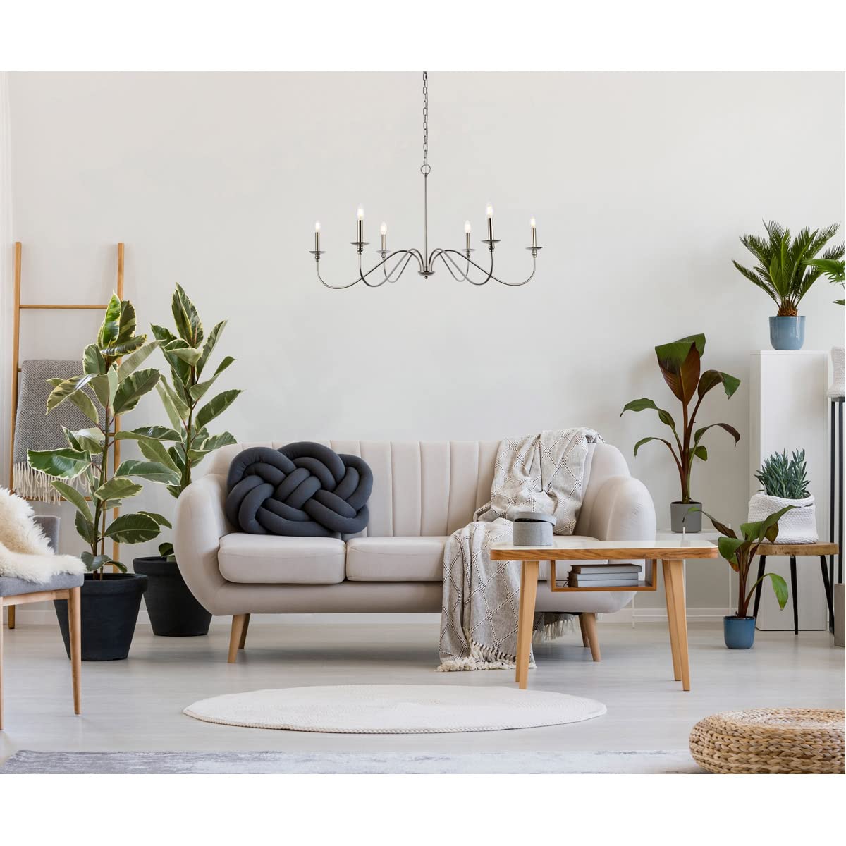Elegant Rohan Collection 6-Light Chandelier - Modern Crystal Ceiling Light Fixture for Dining Room, Living Room & Bedroom - Luxury Home Decor Lighting